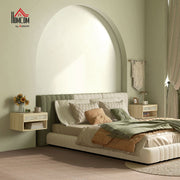 Set of Two Floating Bedside Tables Rattan Panel Wood-Effect