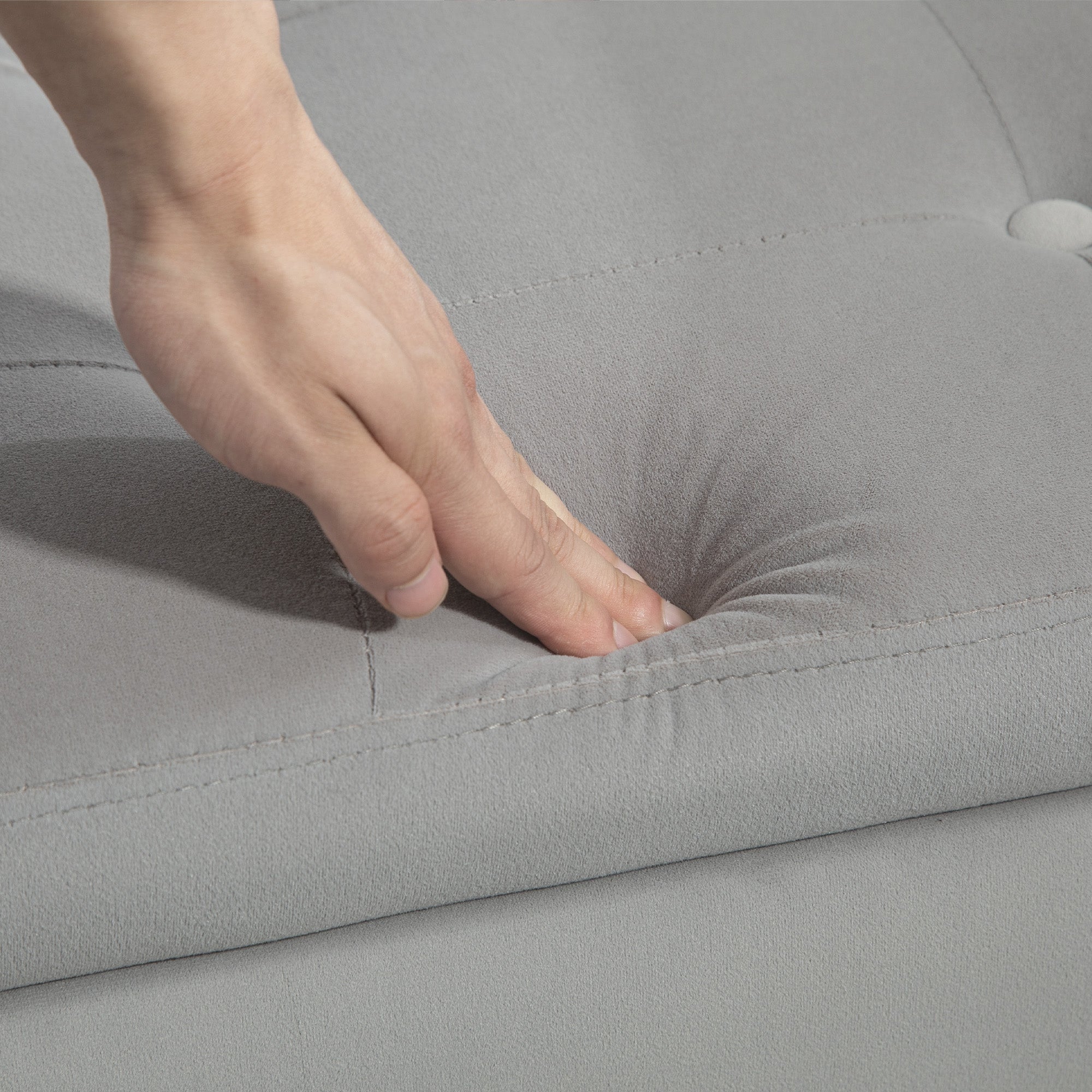 Upholstered Bench, Storage Armrests, Chest, Velvet, Light Grey