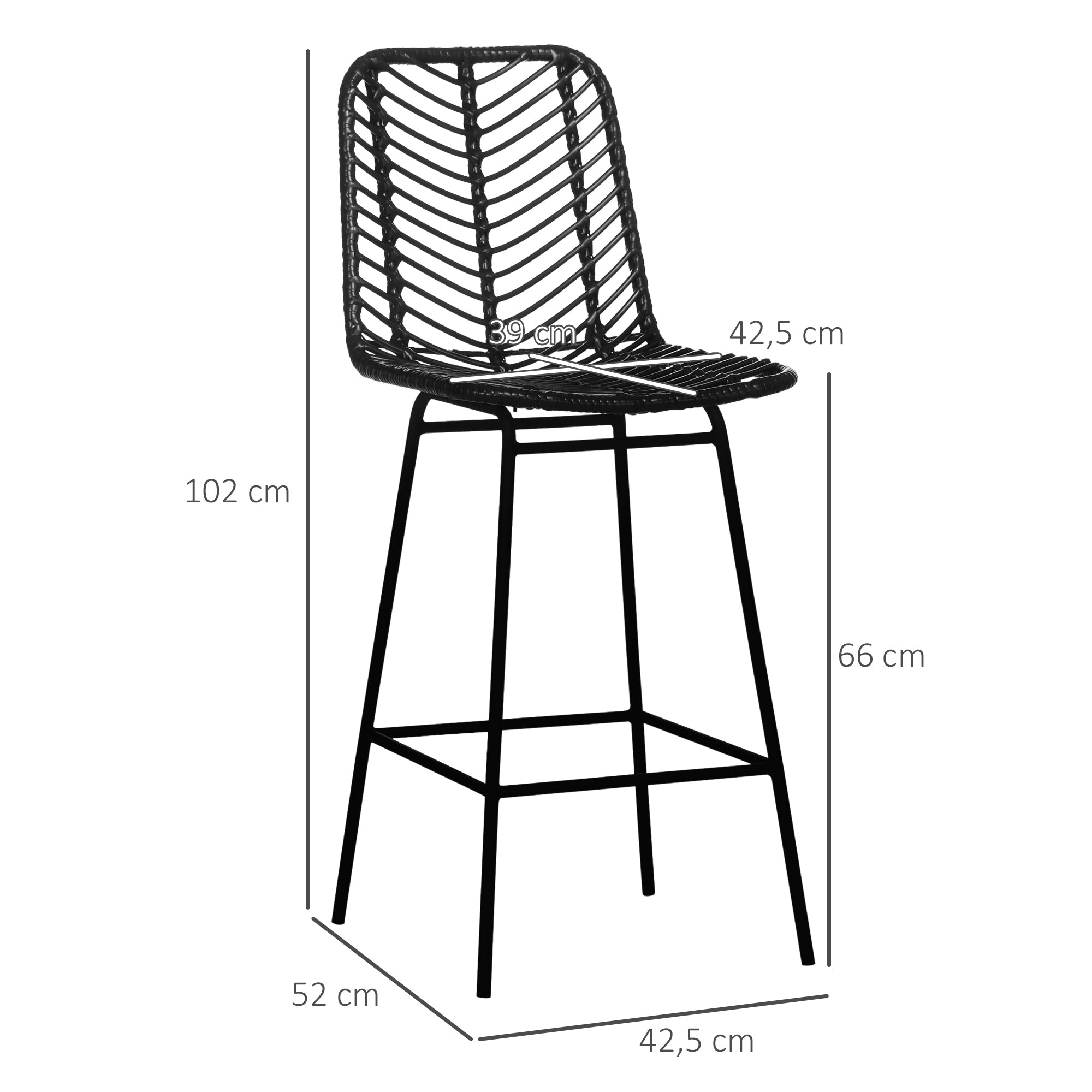 Bar Stools, Set of 2, Footrest, Bistro, Steel Black