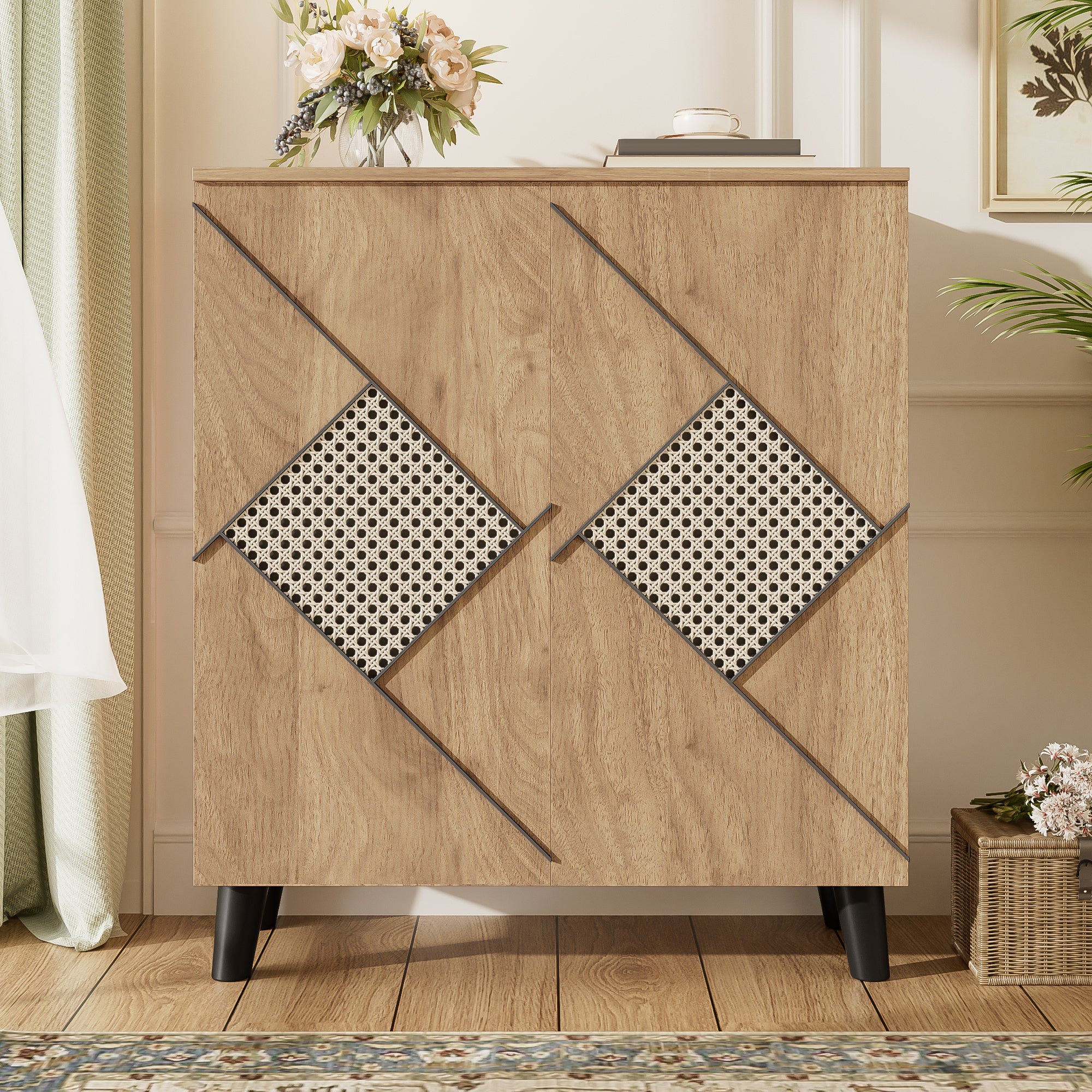 Modern Shoe Cabinet Storage Shelf Decorative Rattan