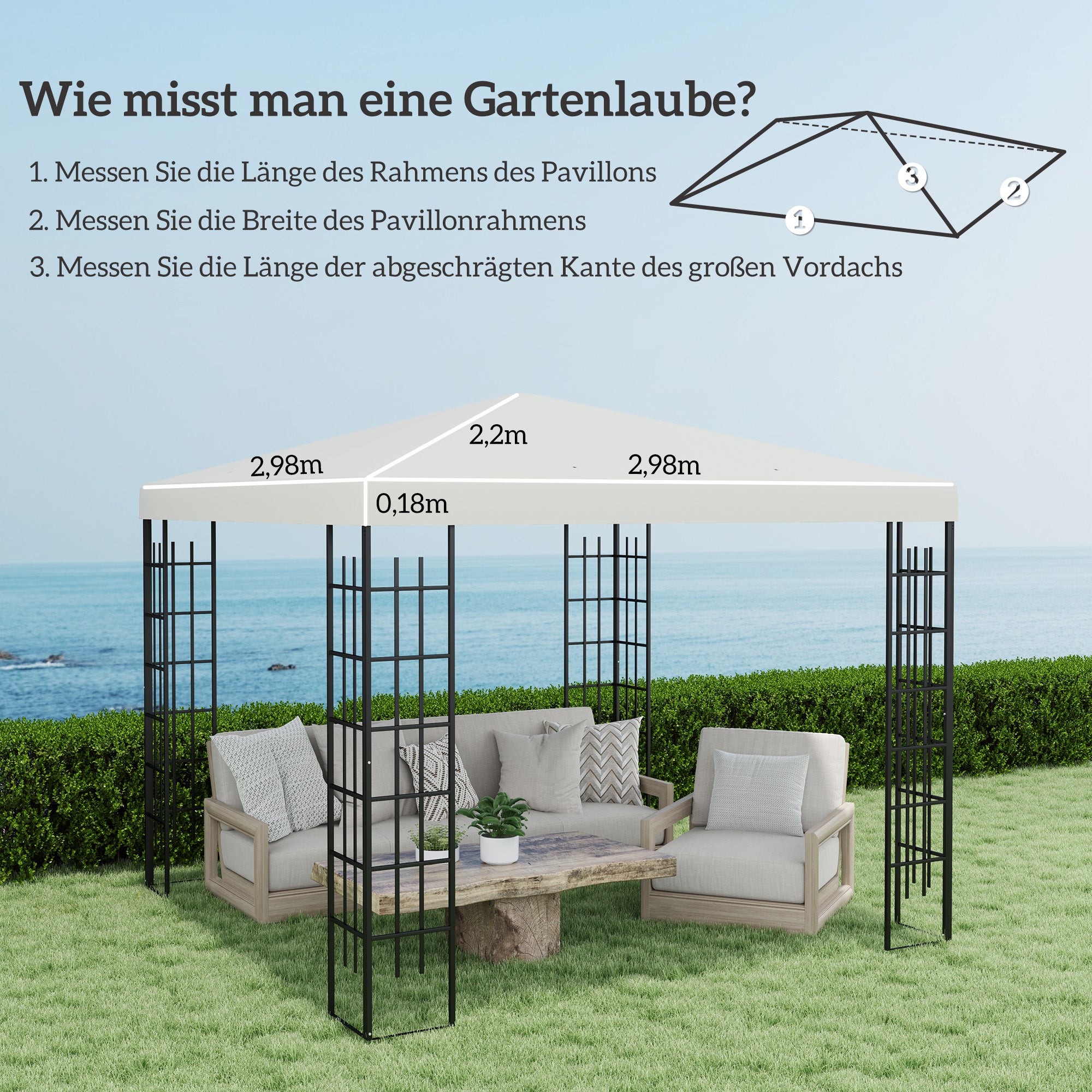 Gazebo Replacement Roof 3x3m, Waterproof Oxford Fabric, Light Grey