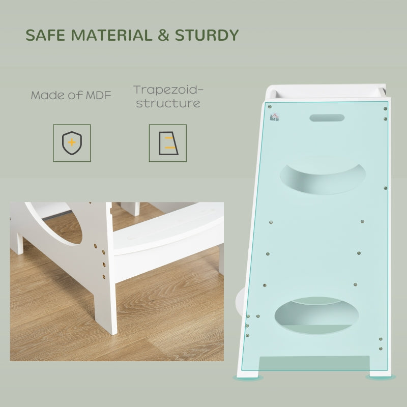 Toddler Step Stool Adjustable Standing Tower with Safety Rail, White MDF