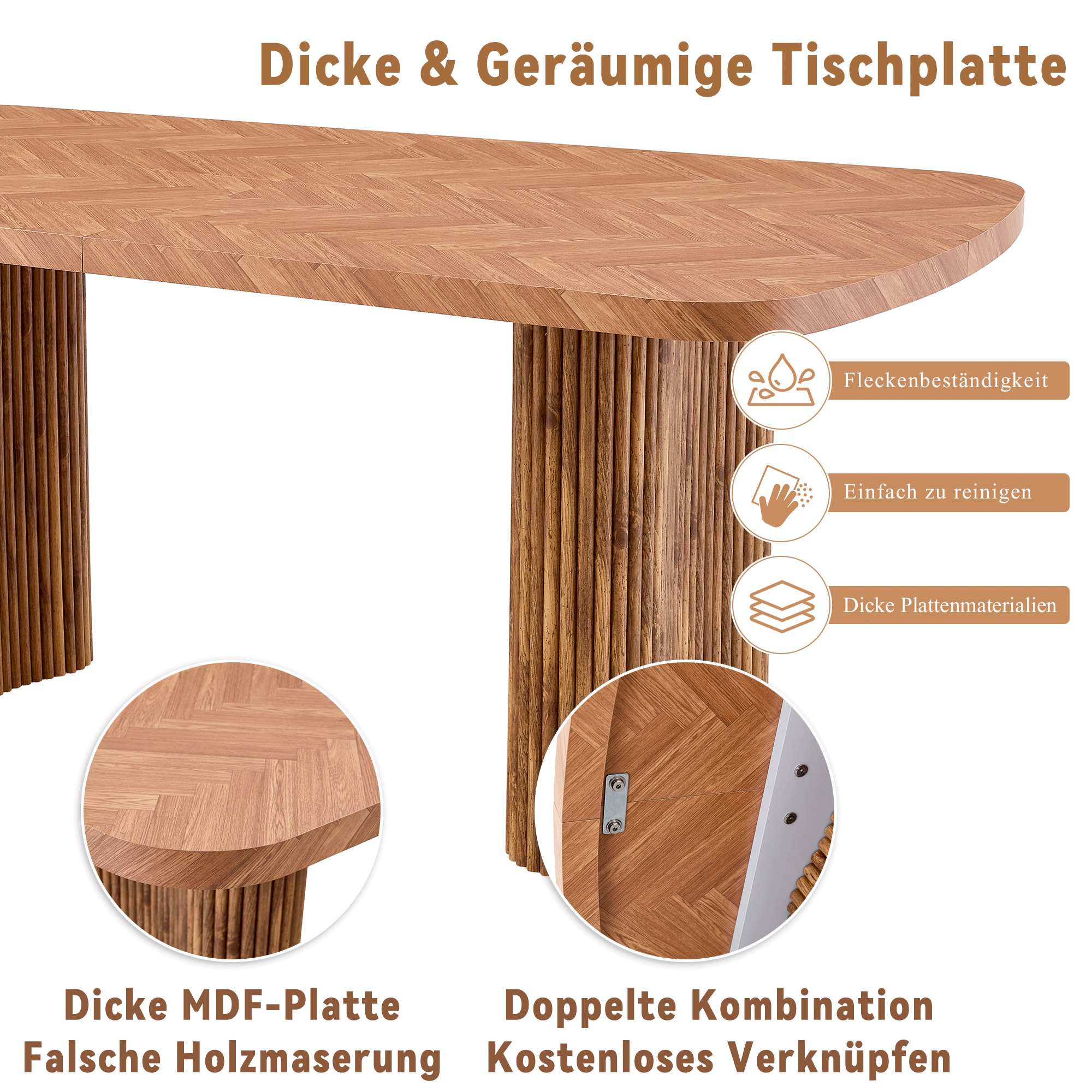 Dining Table Arched Pedestal Support 180x90cm, Walnut Wood-Toned