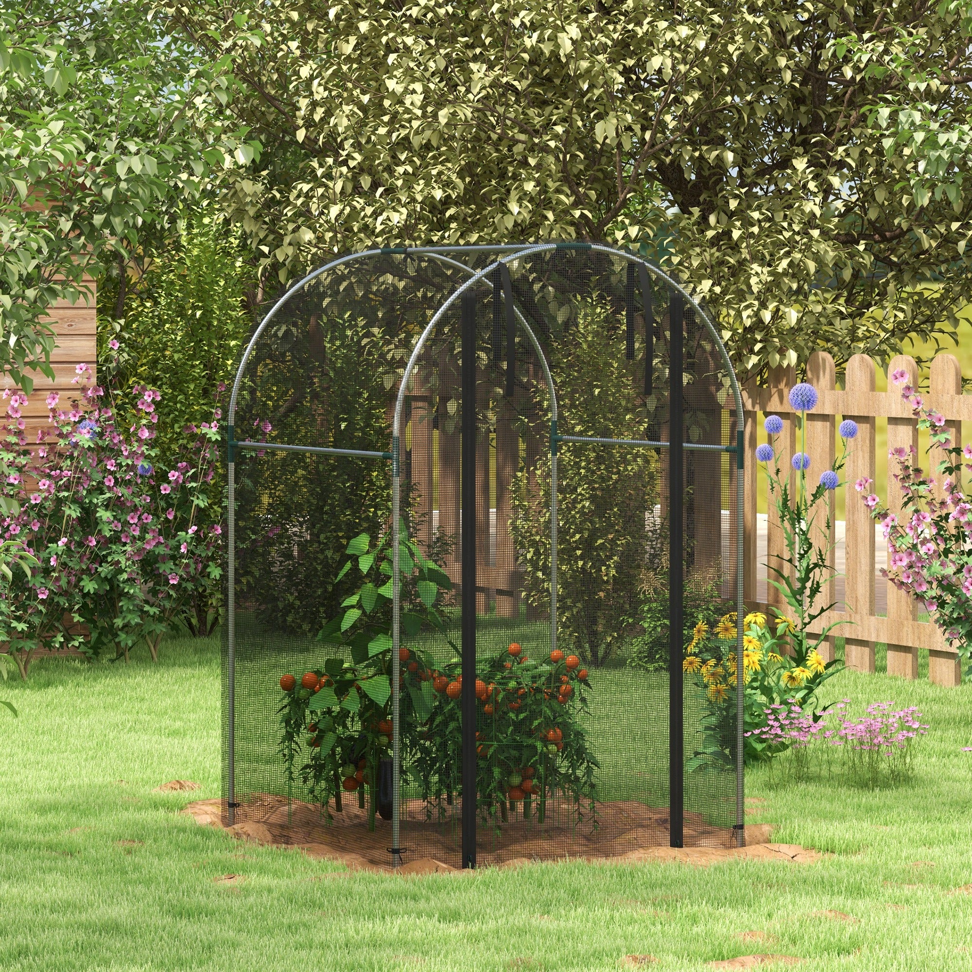 Galvanised Steel Fruit Cage, Plant Protection Tent with Zipped Door, Black