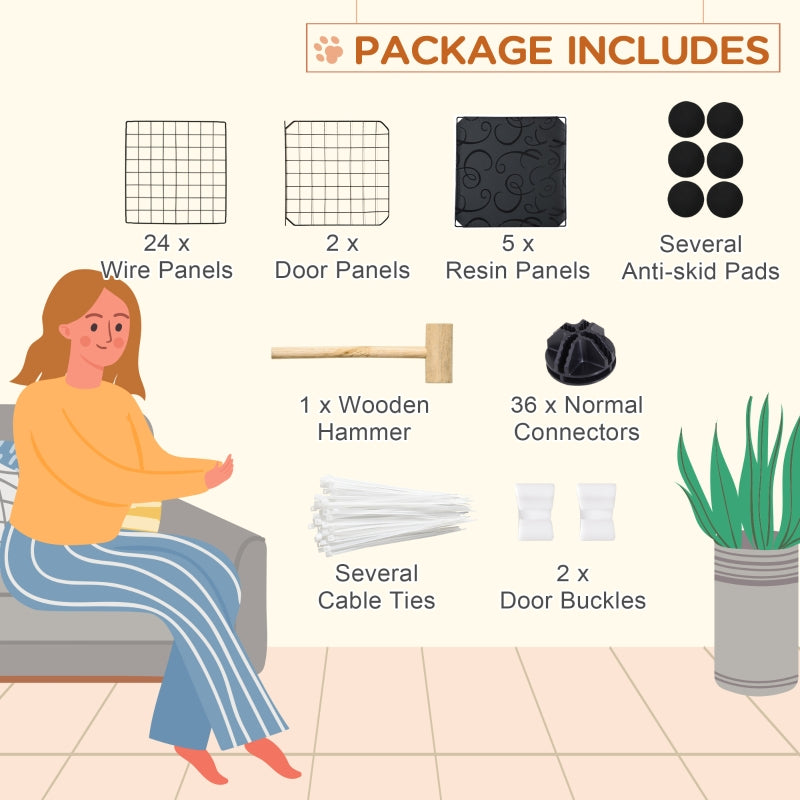 Pet Playpen with Door, Customisable Fence for Small Animals - Black