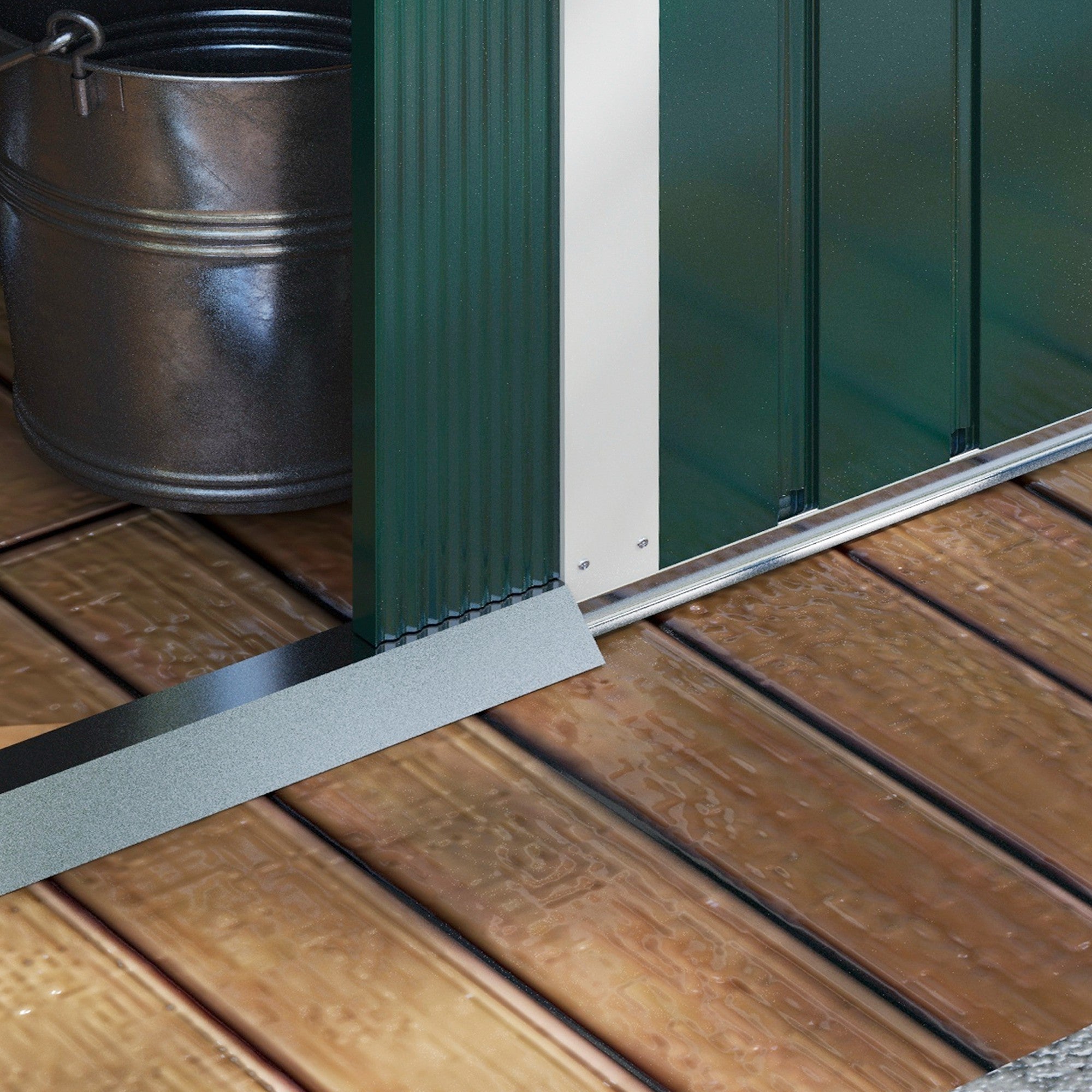 7.7 x 5.7ft Garden Shed, Ventilation Slots Sliding Doors Outdoor Tool Storage, Galvanised Green