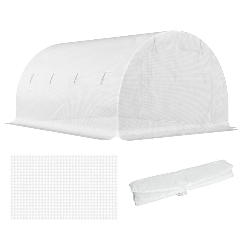 4 x 3 x 2m Polytunnel Greenhouse Replacement Cover Walk-in Roll-up Windows Door PE Cover, White
