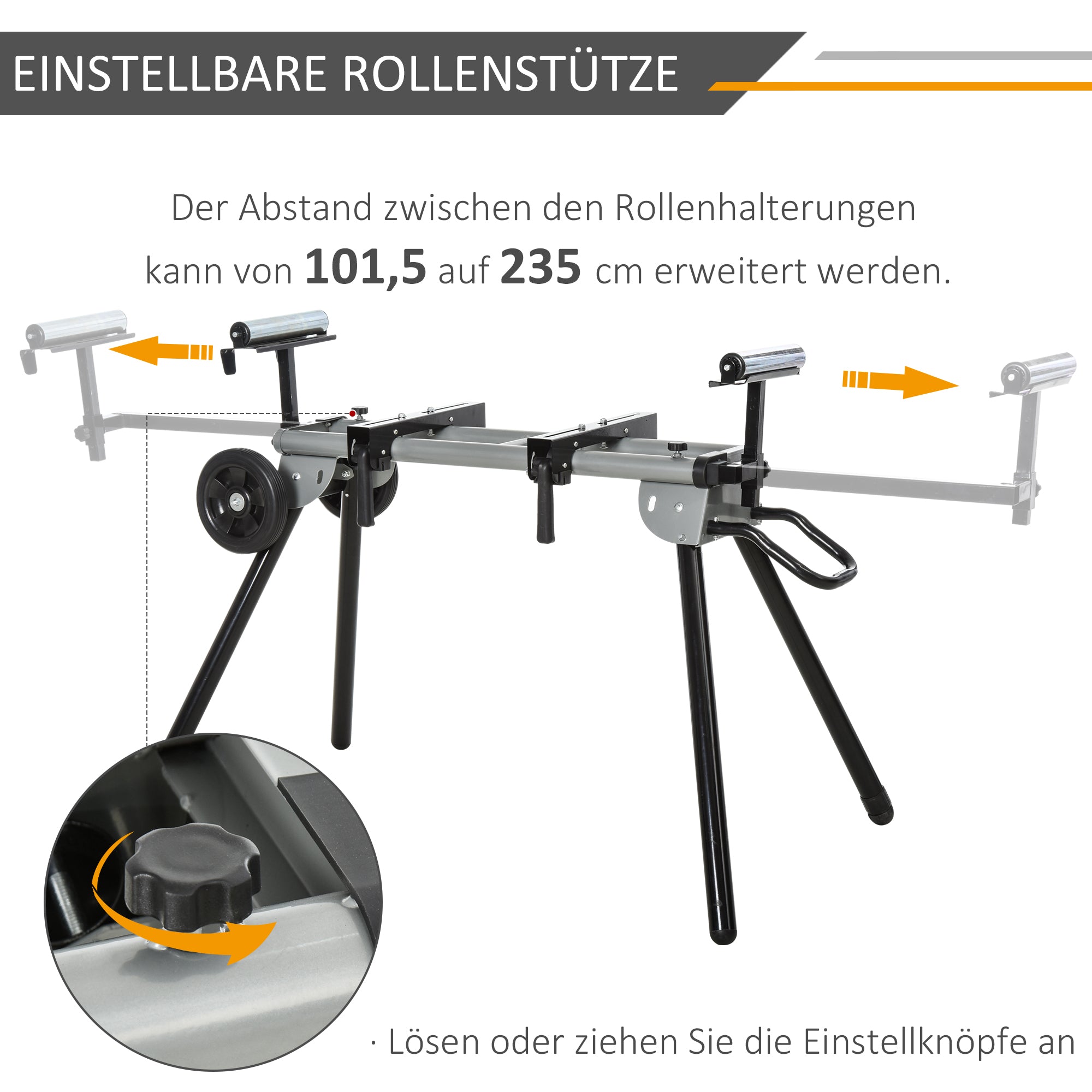 DURHAND Miter Saw Work Table Base Frame, Extendable, Black + Silver