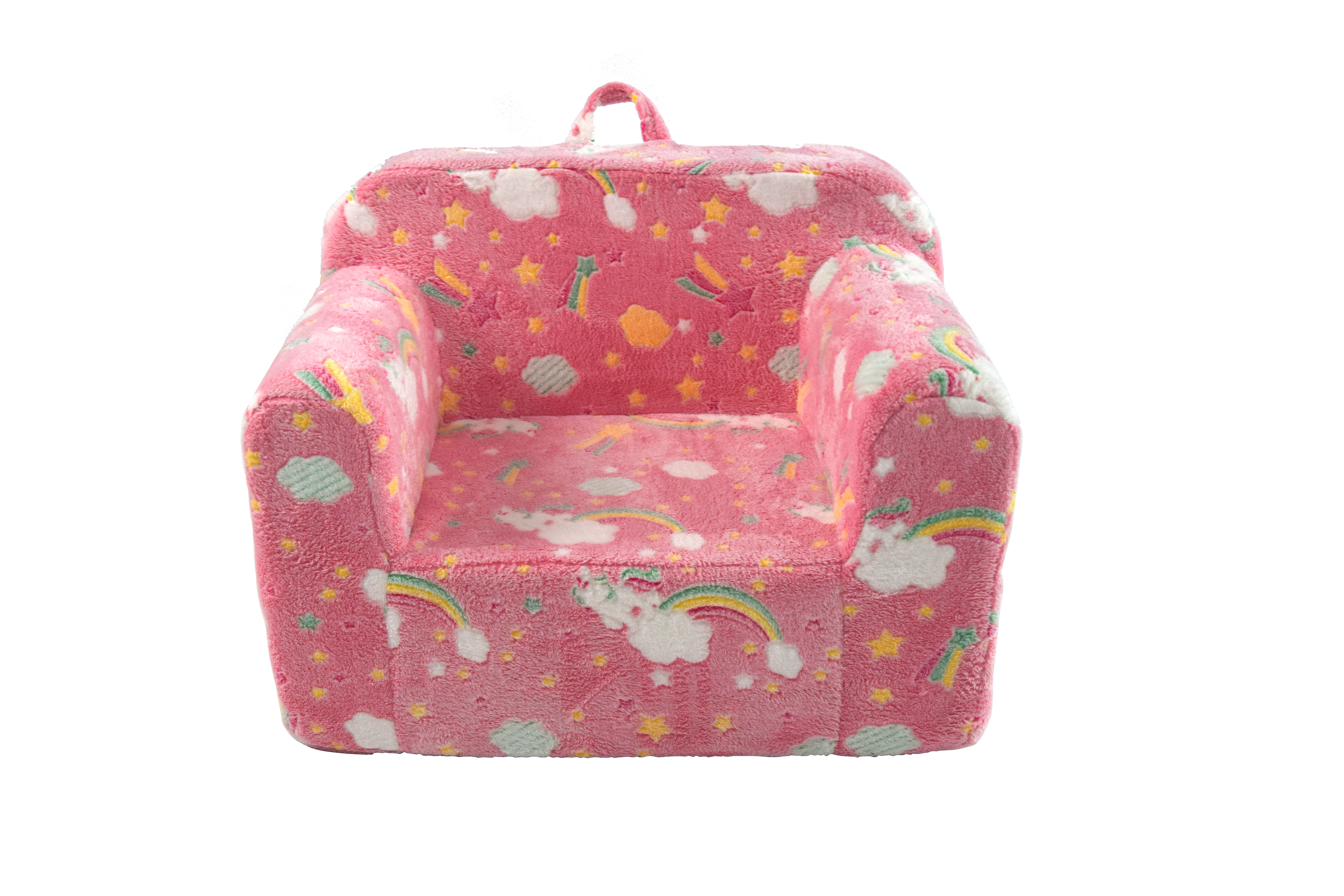 Children's Foam Chair/Sofa - Handle, Pockets - Pink Rainbow