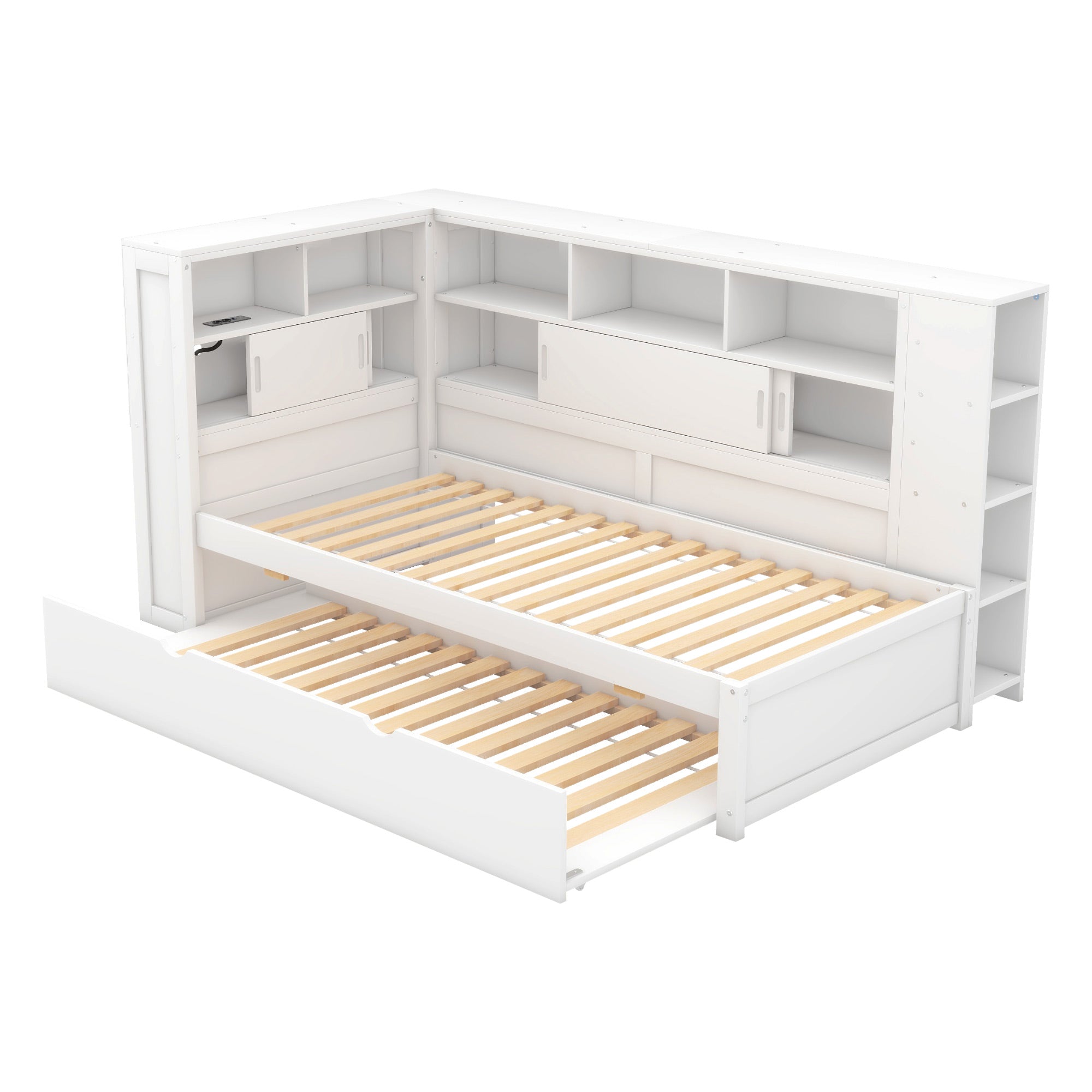 Daybed Children's Bed Pull-Out Sofa Storage USB Chipboard White