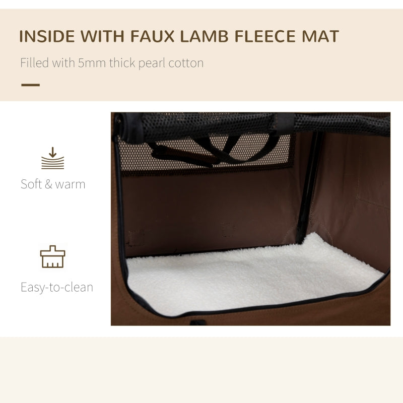 Foldable Pet Carrier 60cm, with Cushion, for Mini Dogs and Cats - Brown