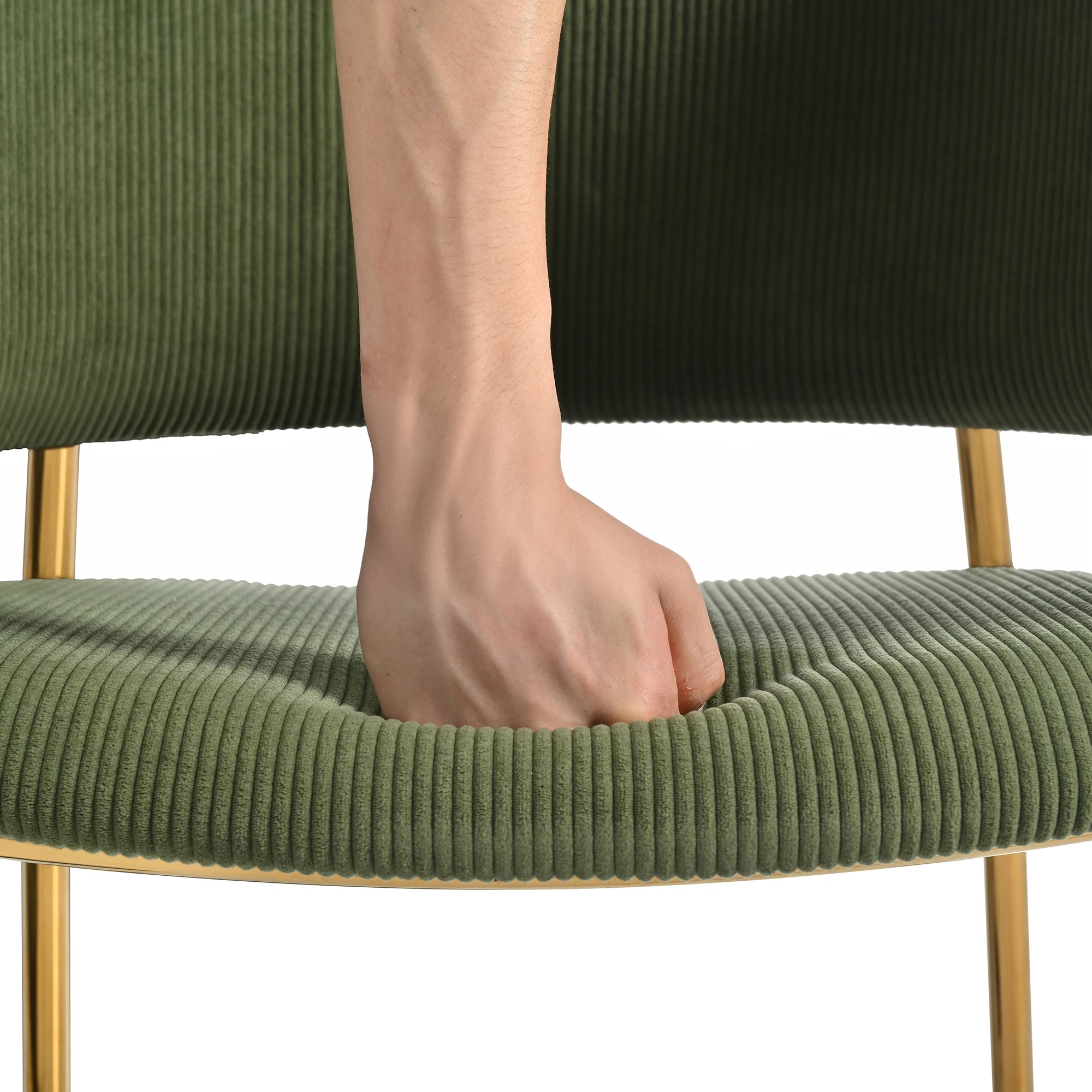 Modern Chairs with Angled Legs and Adjustable Feet, Green Corduroy Fabric (Set of 2)