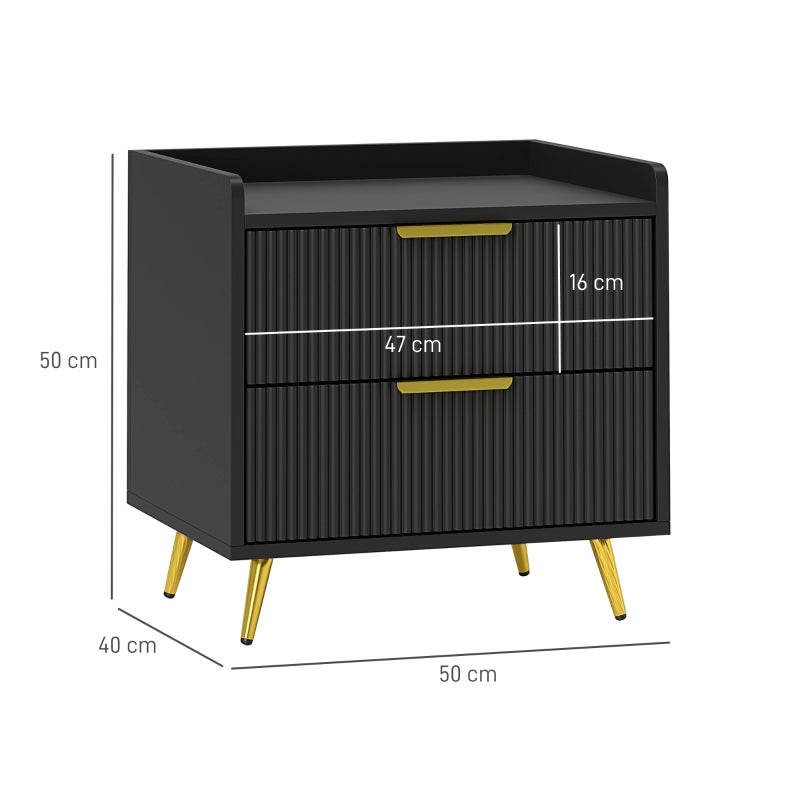 Elegant Two-Drawer Bedside Table, Black Engineered Wood
