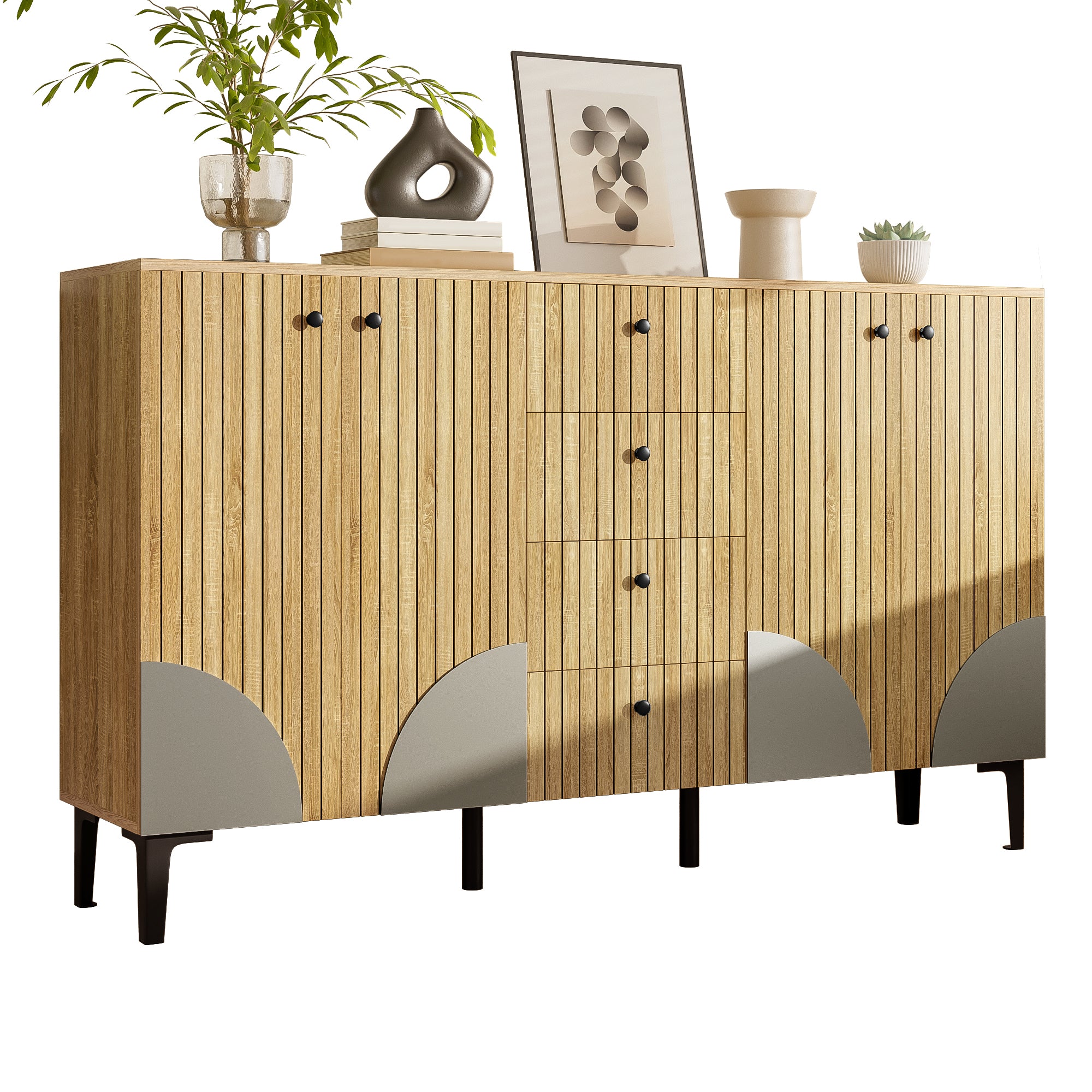 Storage Cabinet 4 Doors 4 Drawers 160x36x94cm - Modern Wood