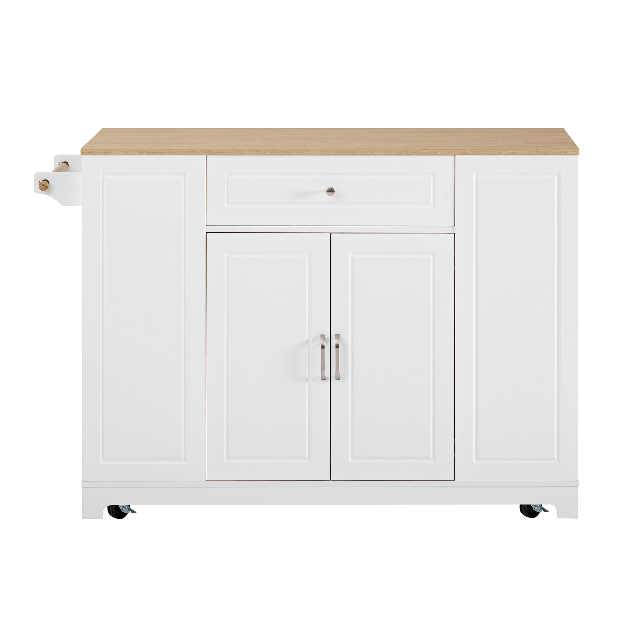 Mobile Kitchen Island Extendable Dining Storage Drawers Waste Bin - White
