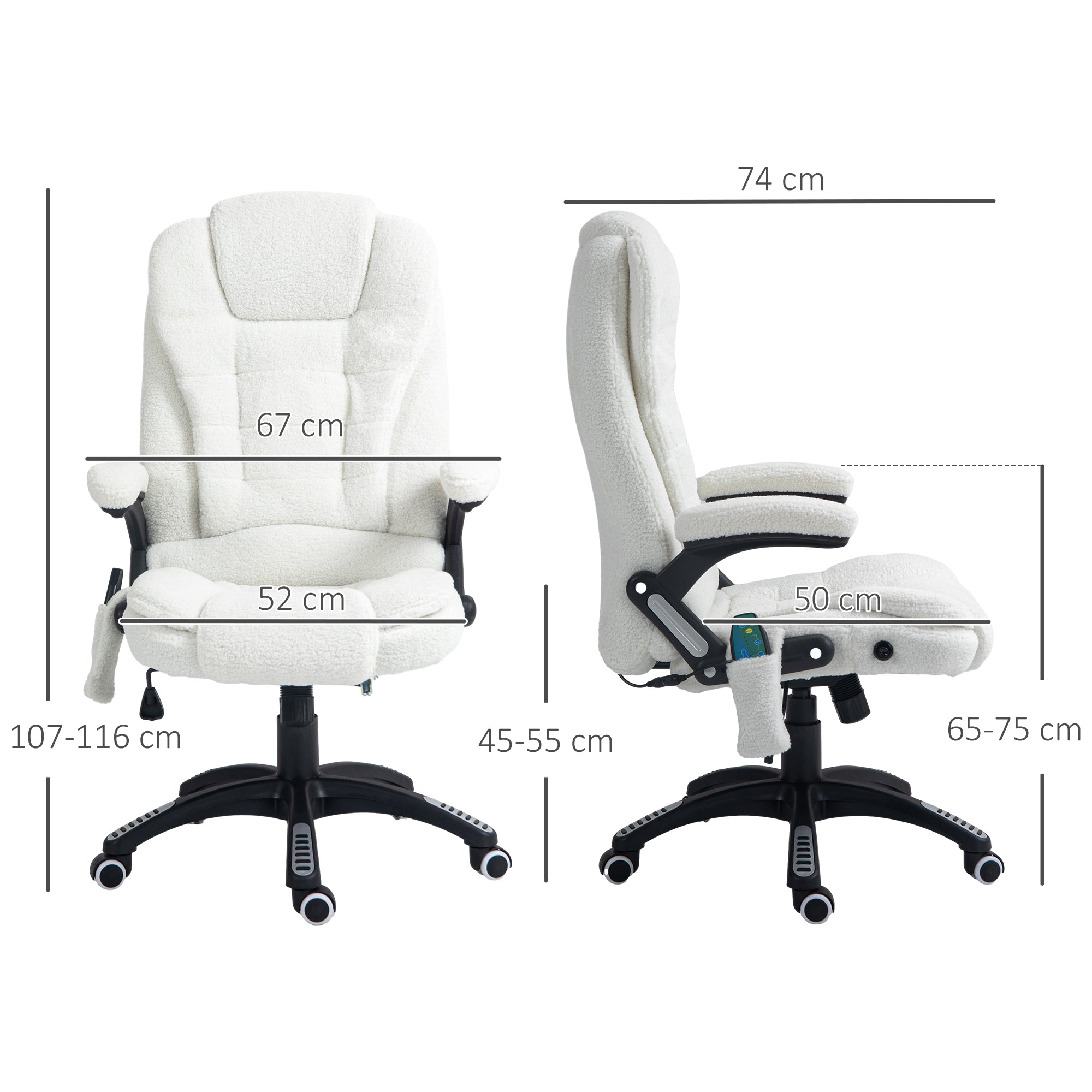 Massage Office Chair, Height Adjustable Rocking Heating Reclining Footrest, Teddy Velvet White