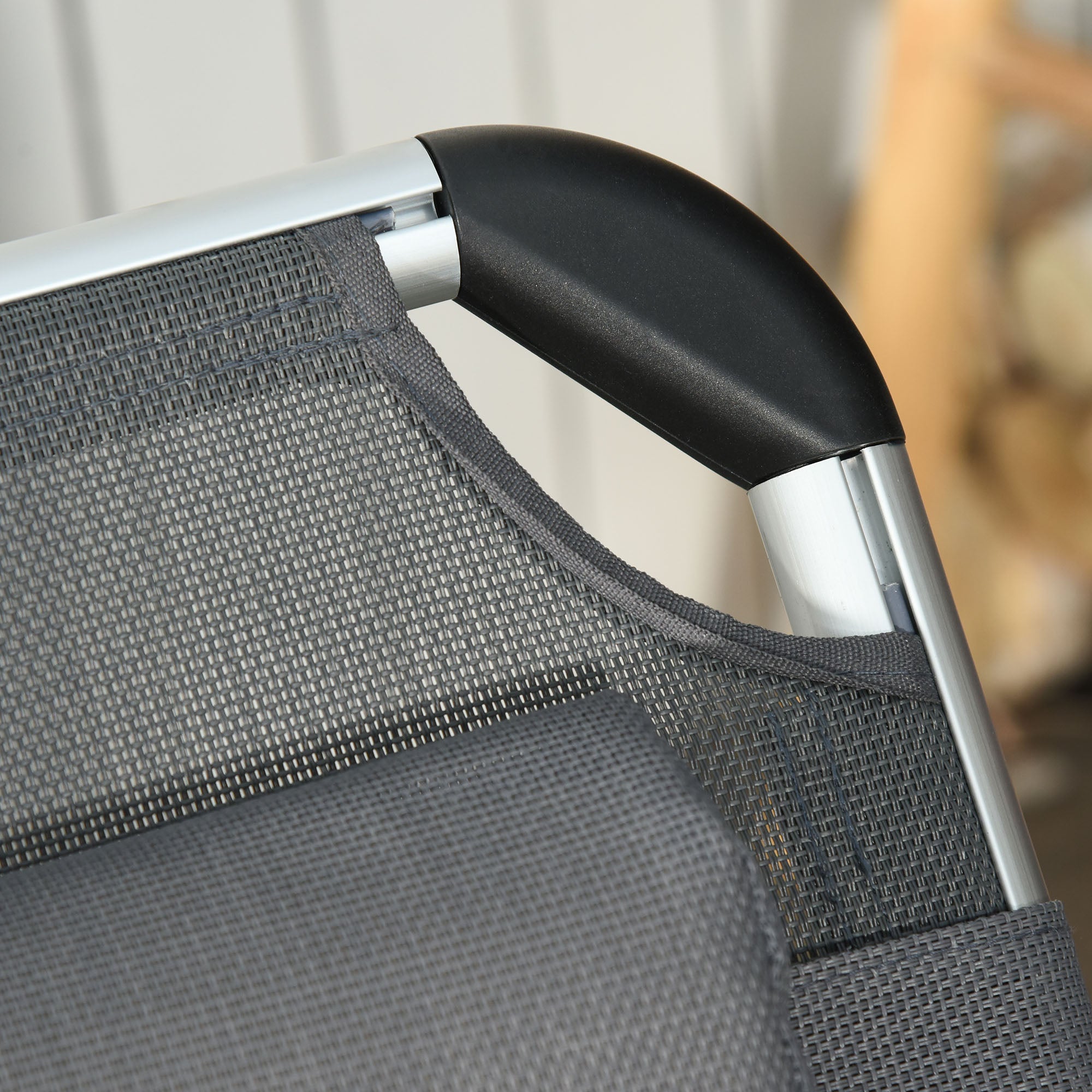 Sun Lounger 5-Way Adjustable Foldable Ergonomic Aluminum Mesh Fabric Grey