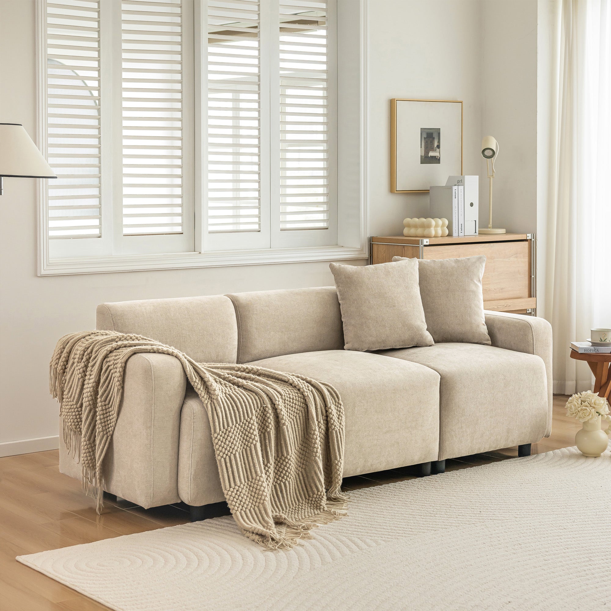 Sofa, 3-Seater Modern Upholstered with Decorative Cushions