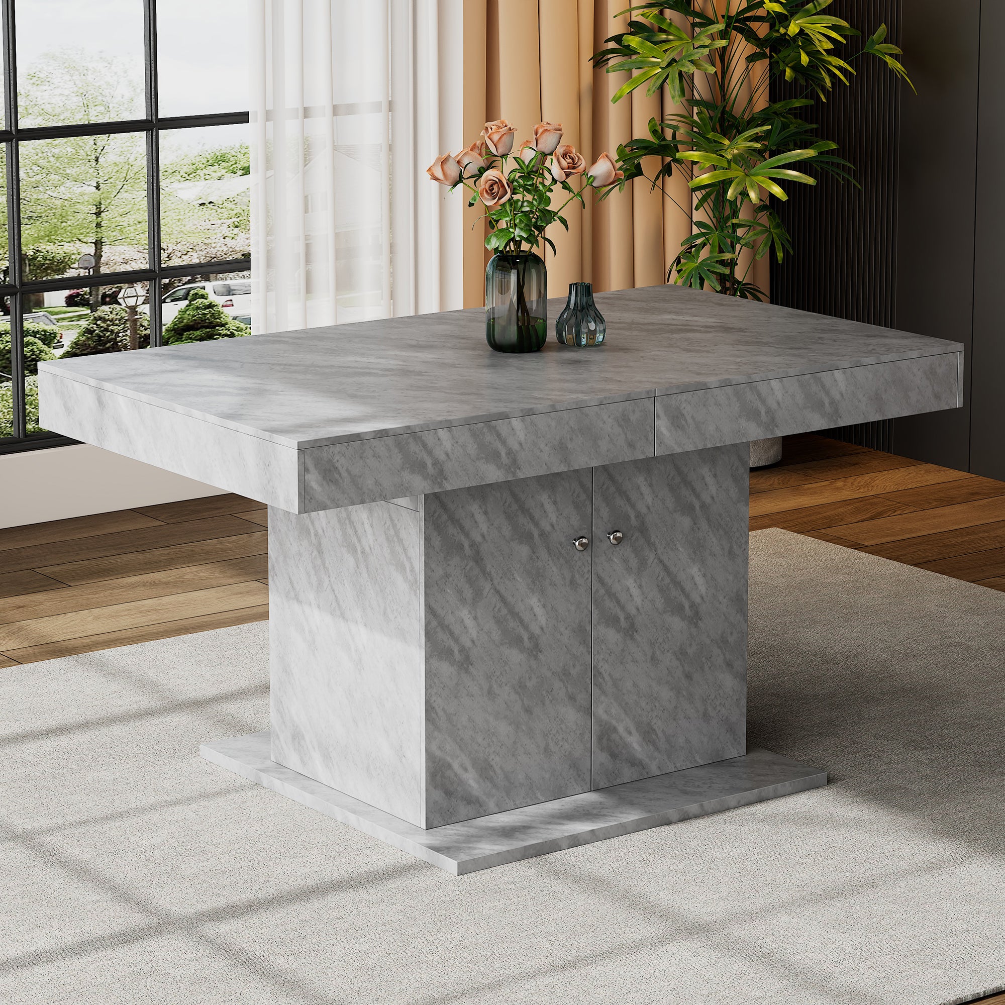 Extendable Dining Table Automatic Telescopic Storage 140/180x80cm - Concrete Look