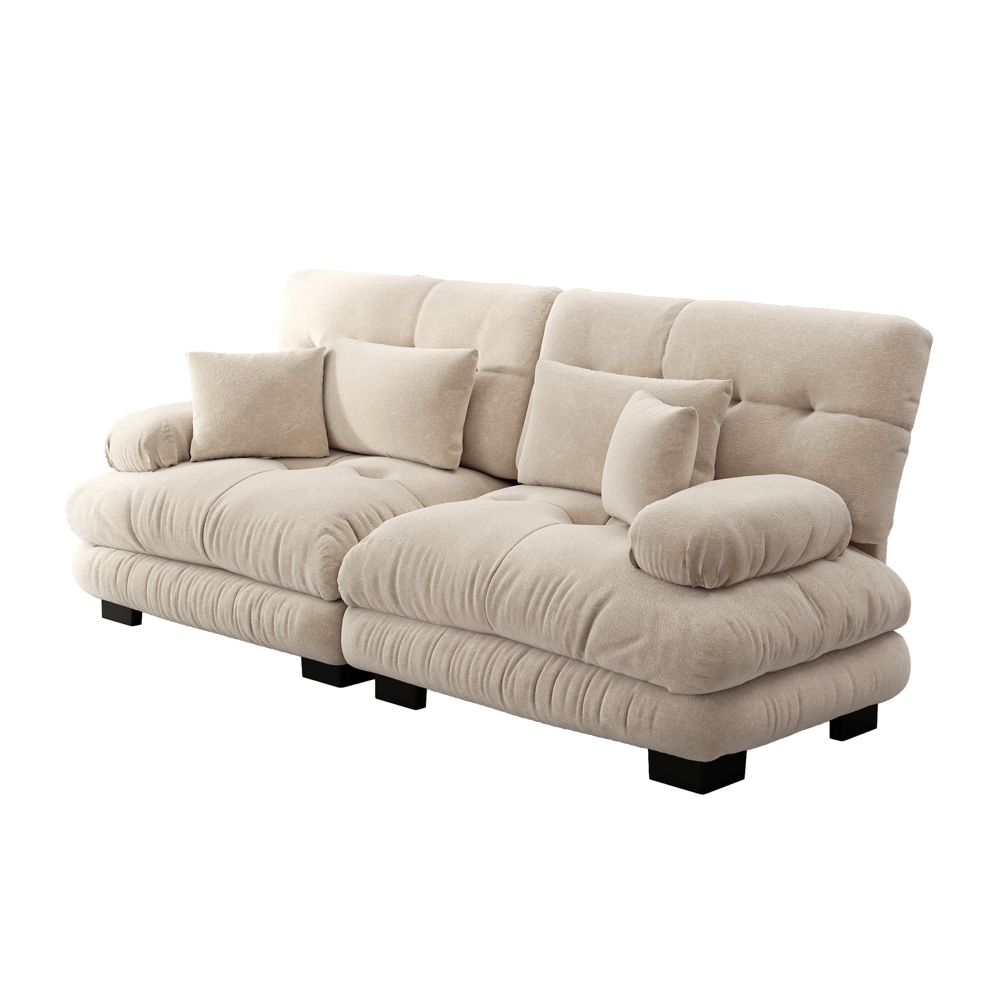 Cloud Corner Sofa, Double with Lumbar & Decorative Cushions, Chenille Light Brown