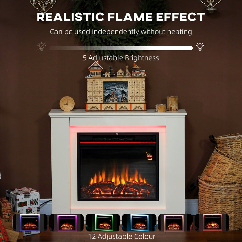 Electric Fireplace with Surround, 32" 2000W 12-Colour Flame Effect, White