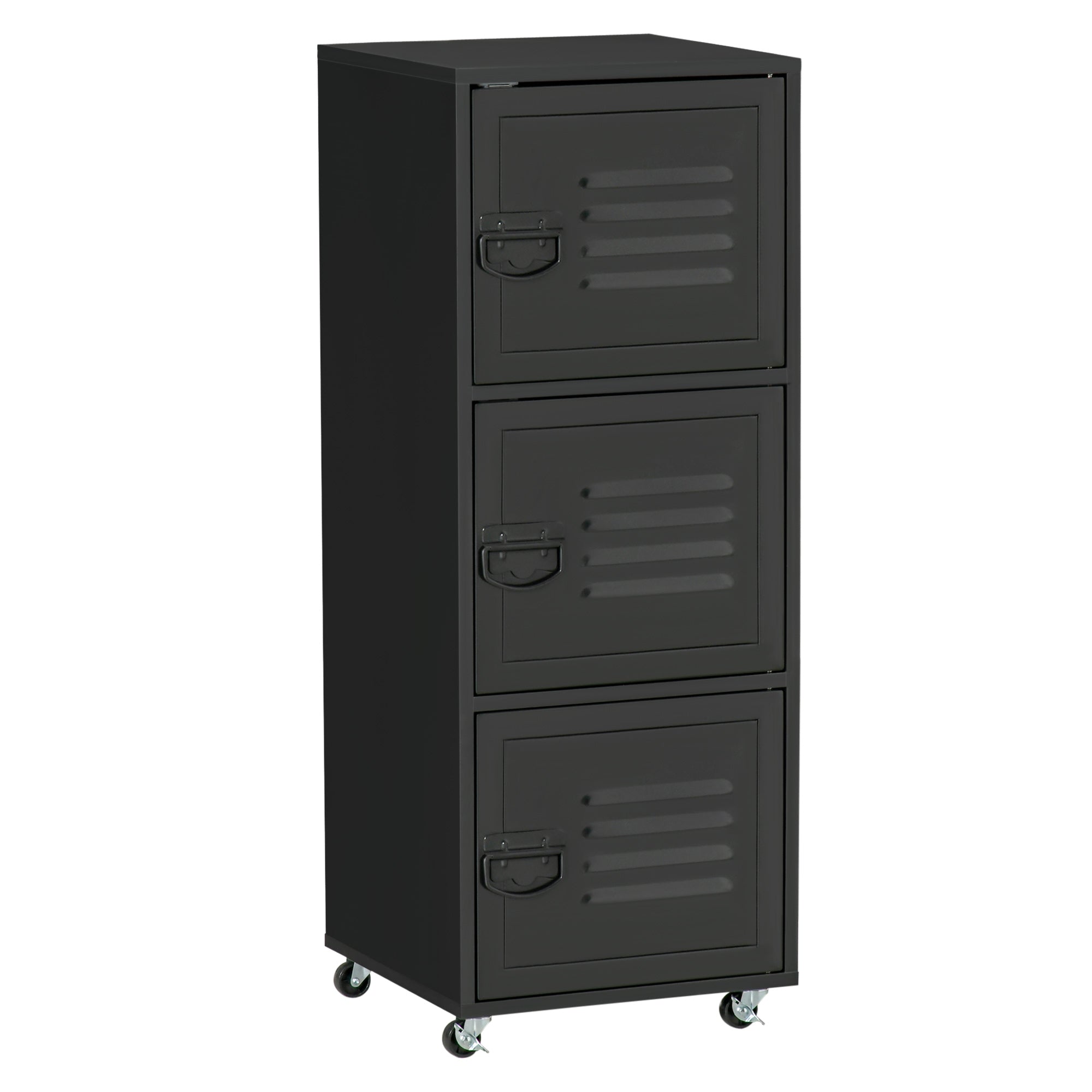 Rolling Storage Cabinet 3-Tier Mobile File Cabinet with Wheels and Metal Doors, Black