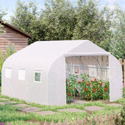 Walk-In Polytunnel Greenhouse, 4.5 x 3 x 2m with Door and Windows, White