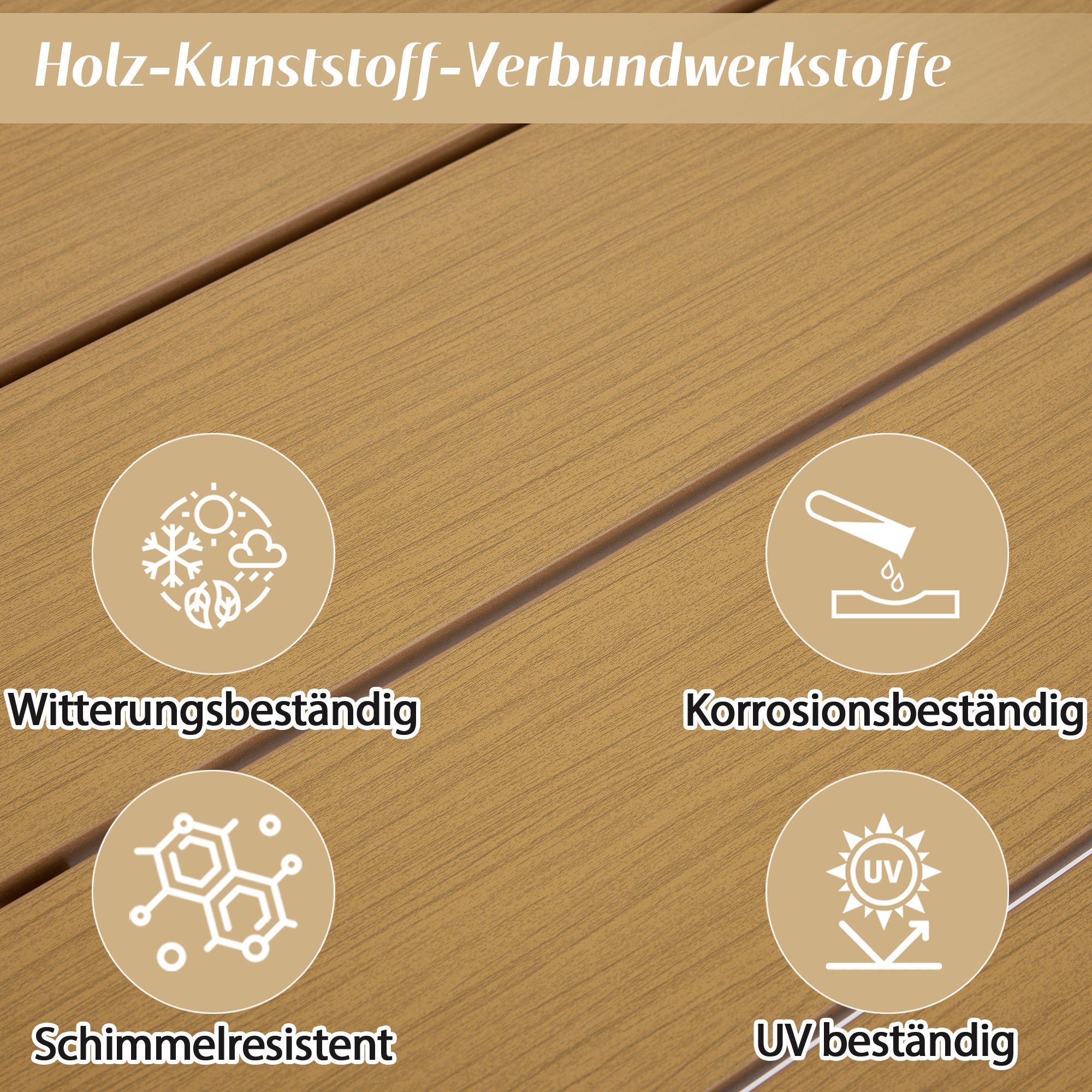 Garden Dining Set, 7-Piece Furniture Set for 6 People with 1 Table and 6 Chairs, Galvanized Iron and Plastic Wood, Khaki and Beige