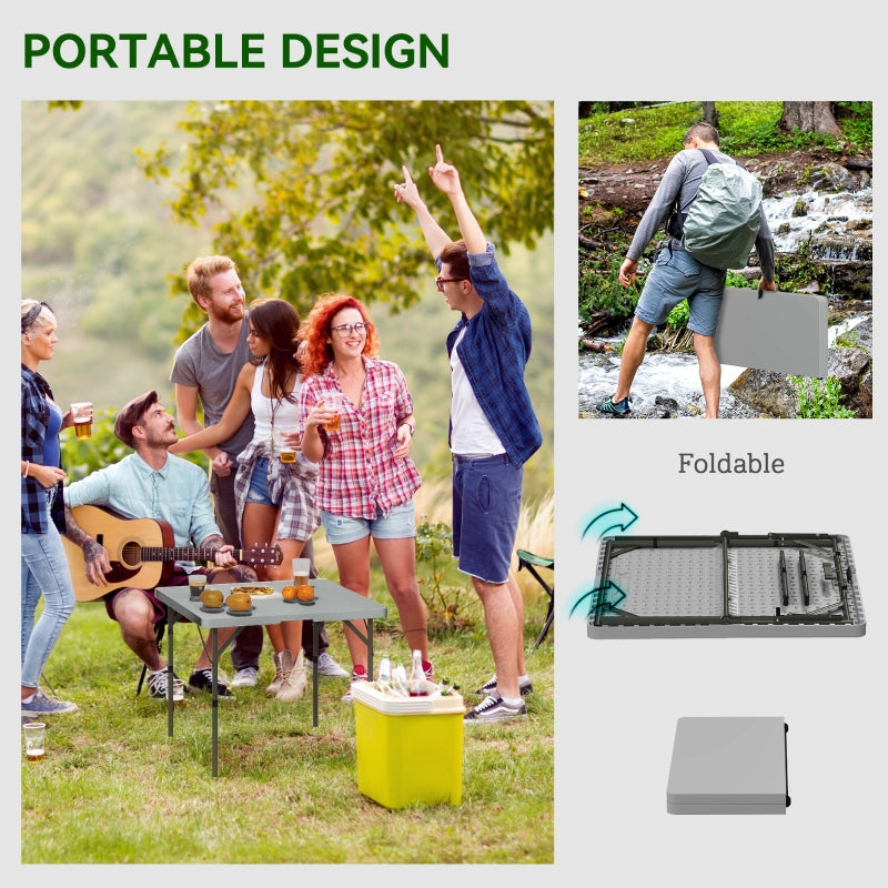 Folding Camping Table 34/74cm Adjustable Height with Handle, Grey HDPE Plastic