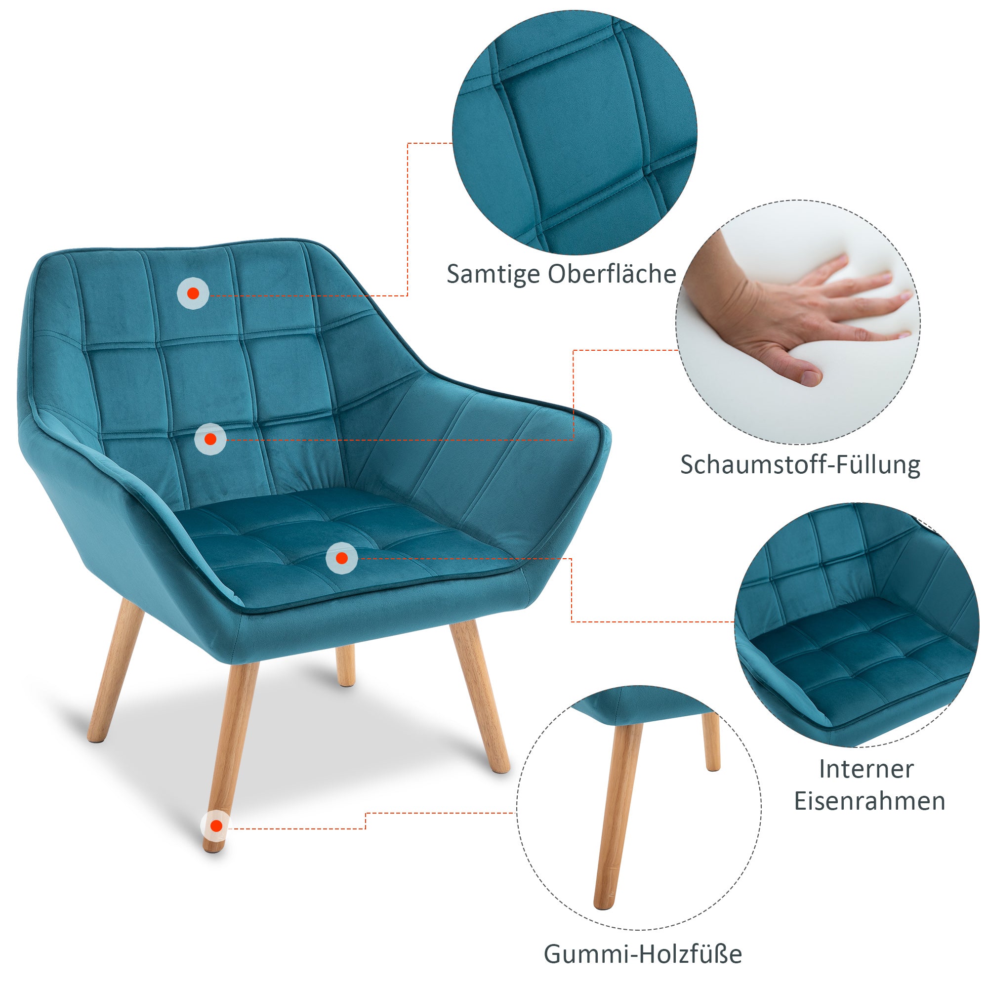 Armchair Wingback Recliner Raised Legs Scandinavian, Light Blue Velvet