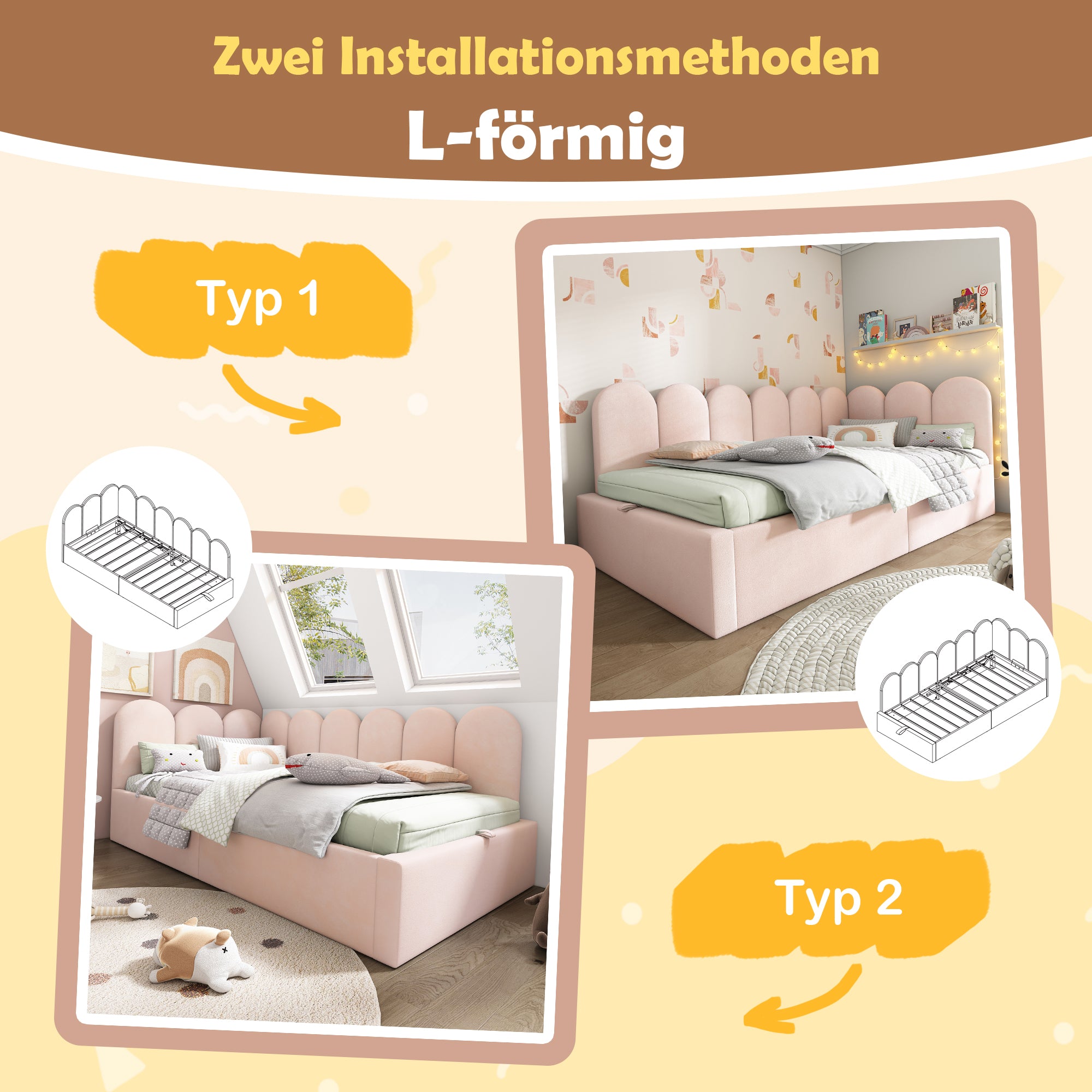 Upholstered Daybed, 90x200cm Sofa Bed with Hydraulic Storage, Velvet Pink