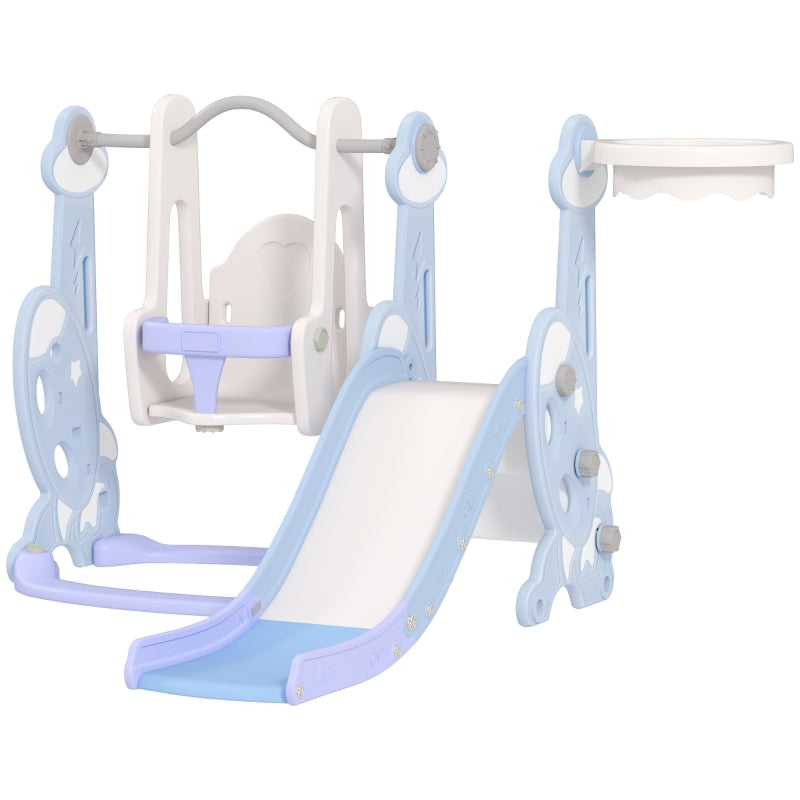 AIYAPLAY children's slide, 4-in-1 with swing, basketball hoop, climbing frame, light blue