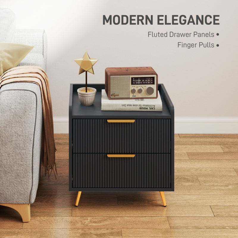 Elegant Two-Drawer Bedside Table, Black Engineered Wood