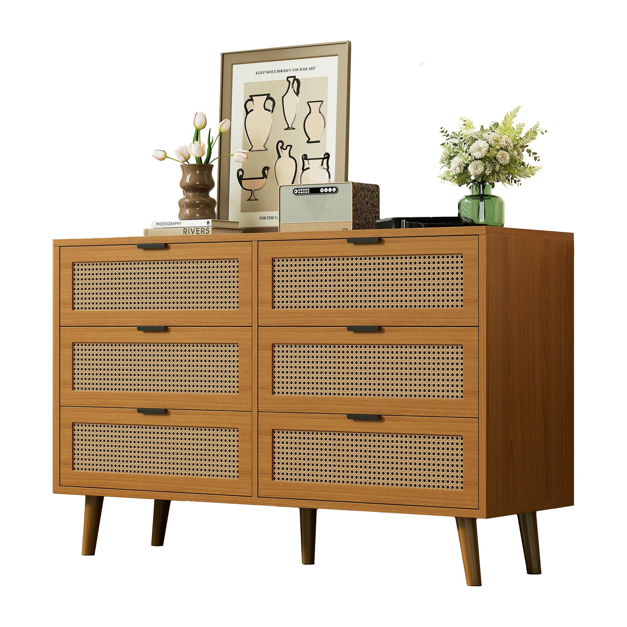 Chest of drawers 6 drawers with metal handles made of wood