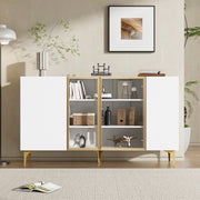 Sideboard, 4-Door with Glass & Metal, Handleless, White
