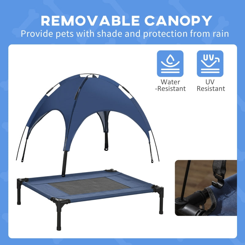 Raised Dog Bed, Waterproof Elevated Pet Cot with Canopy, Blue