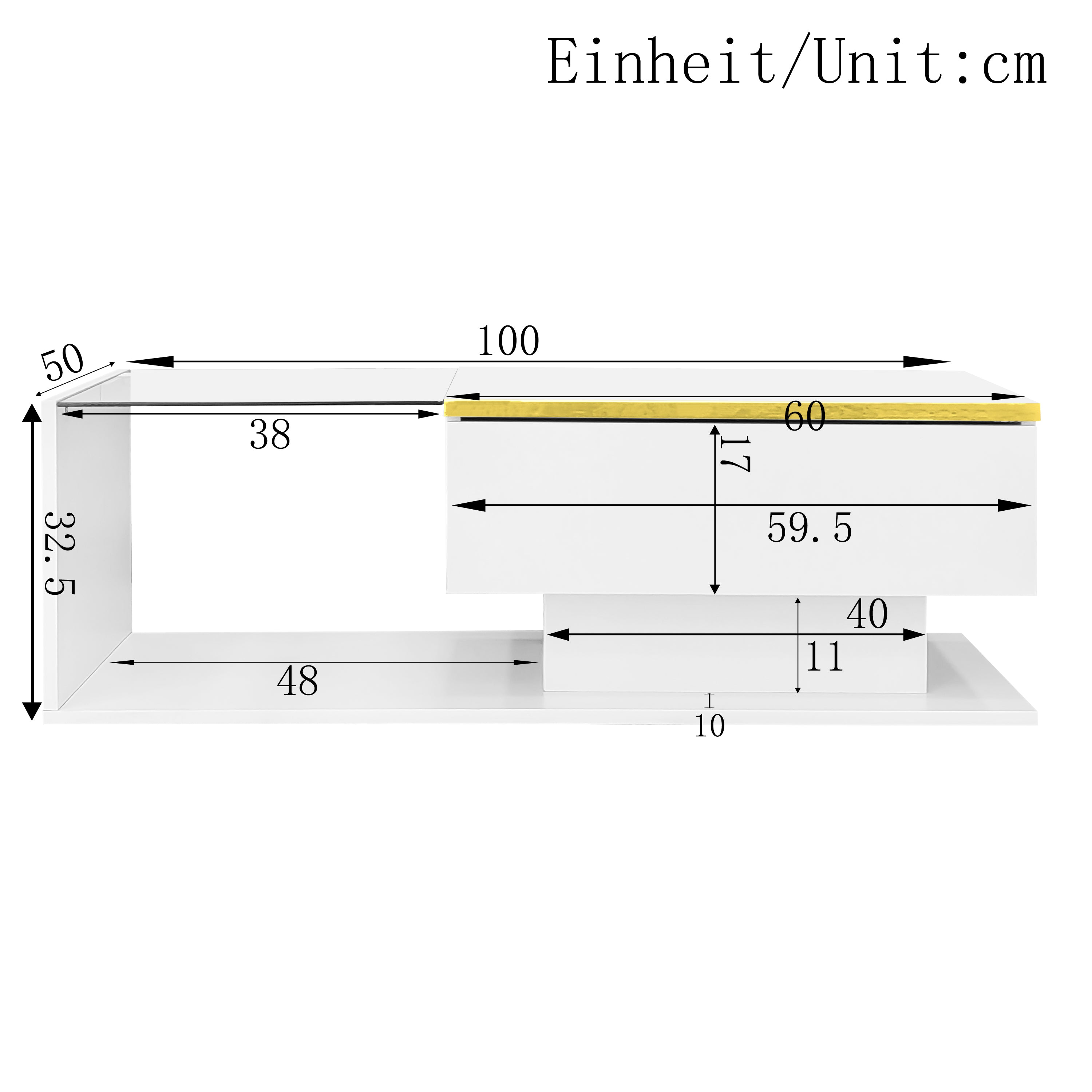 Coffee Table 100cm Long Glass LED Effect High-Gloss White