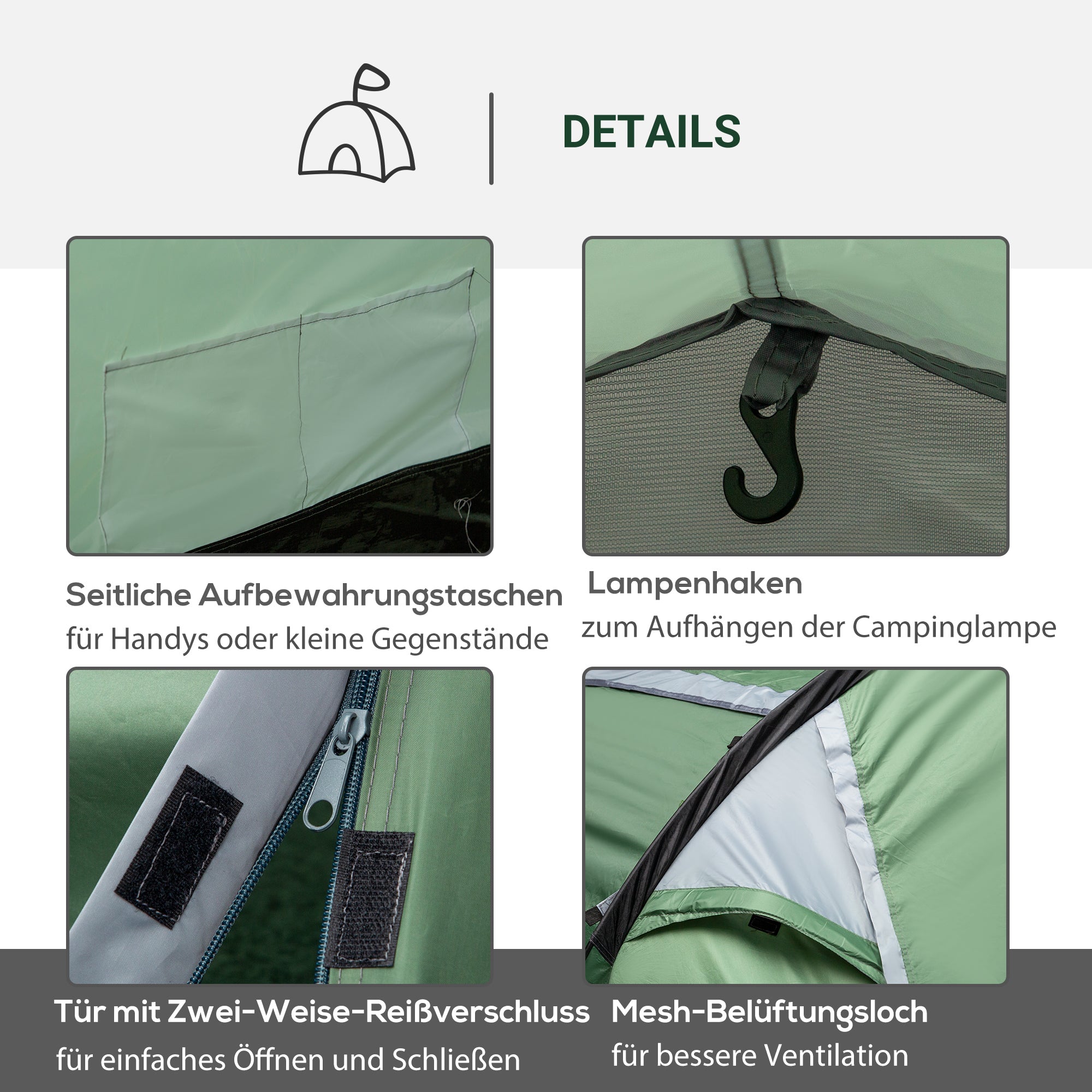Tunnel Tent, 2-3 Persons, Camping, Dark Green