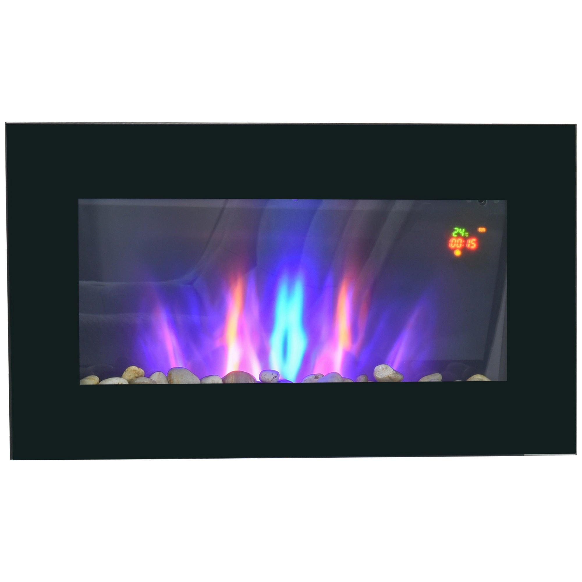 Electric Fireplace, LED Flame Effect 1000/2000W 7 Colors Remote Control Wall-Mounted, Black