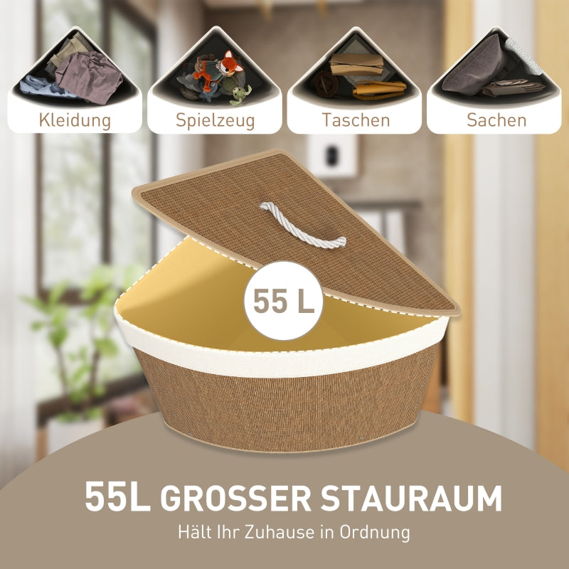 Bamboo Laundry Basket, 55 L, Corner, Removable Bag, Brown