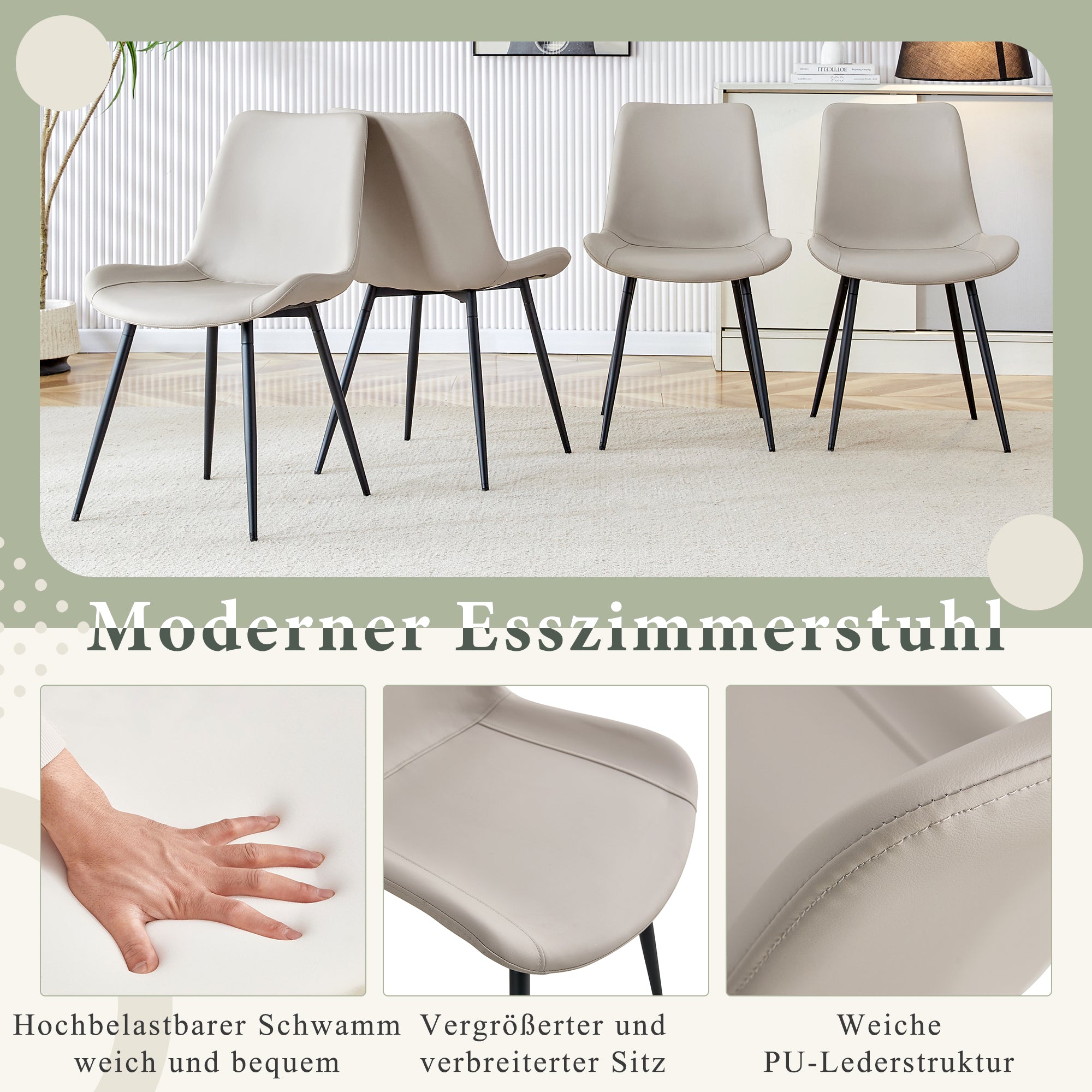 Dining Chairs 4-Piece Set Modern Wide Seat Metal Feet Faux Leather