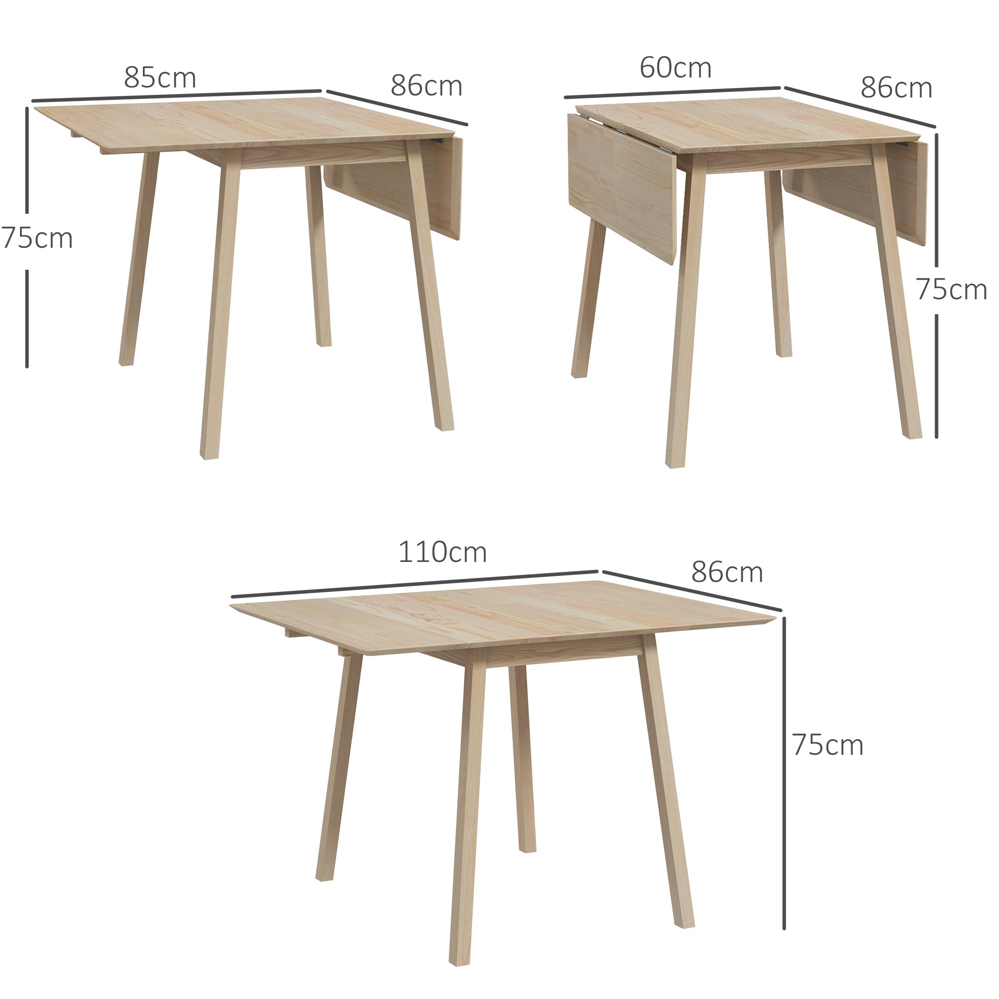 Folding Dining Table, 2-4 Person Small Space 110x86x75cm, Wood Natural Finish