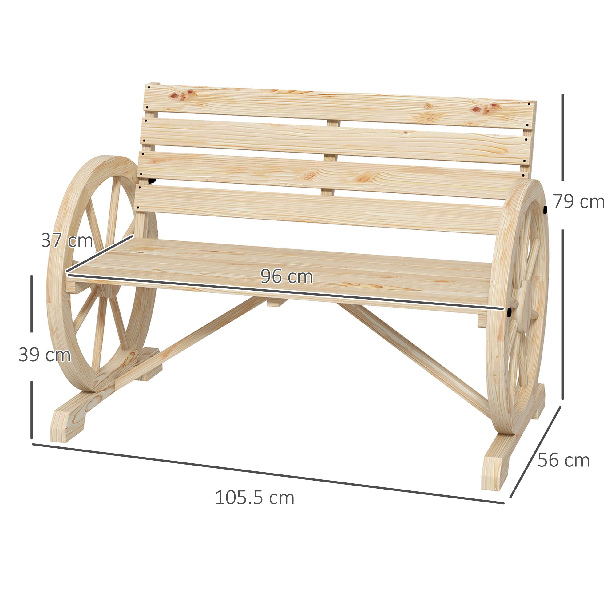2-seater Garden Bench with Armrests, 240 kg Load Capacity, Fir Wood, Natural