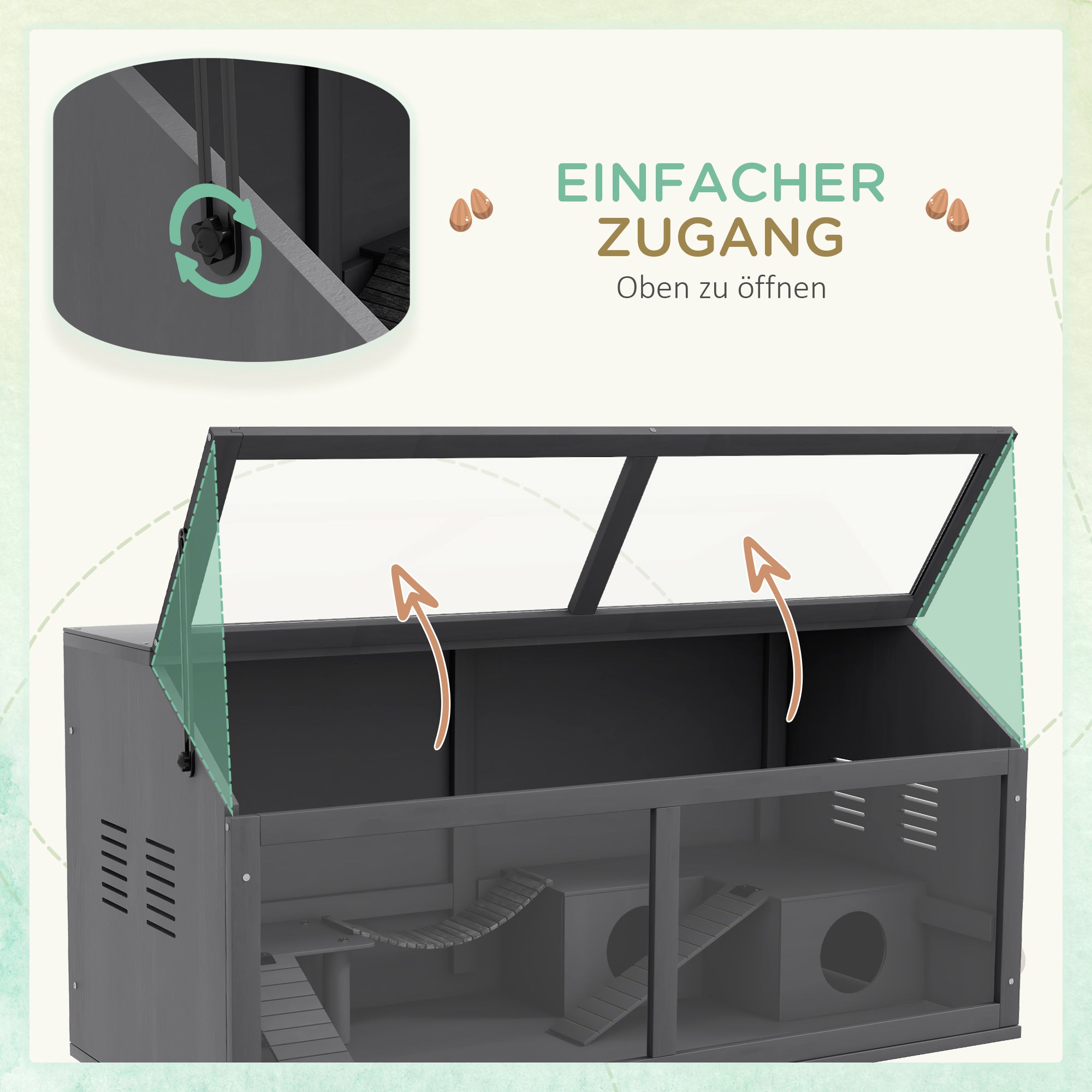 Hamster Cage, 100cm Rodent House with Playhouse & Ladders, Wooden Dark Grey