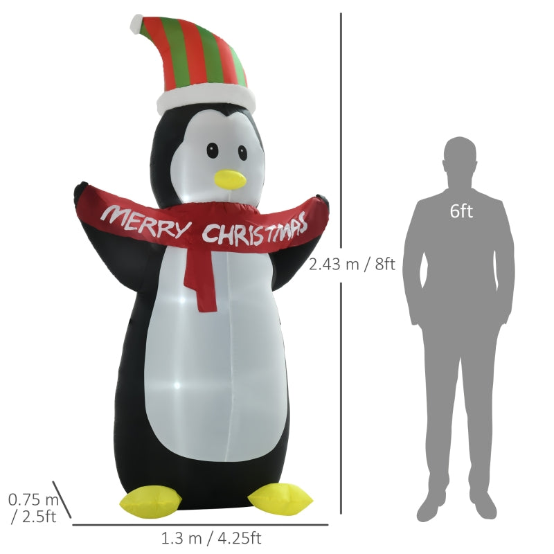 Inflatable Penguin & Christmas Banner, 8ft, LED Lights, Weather-Resistant Shell