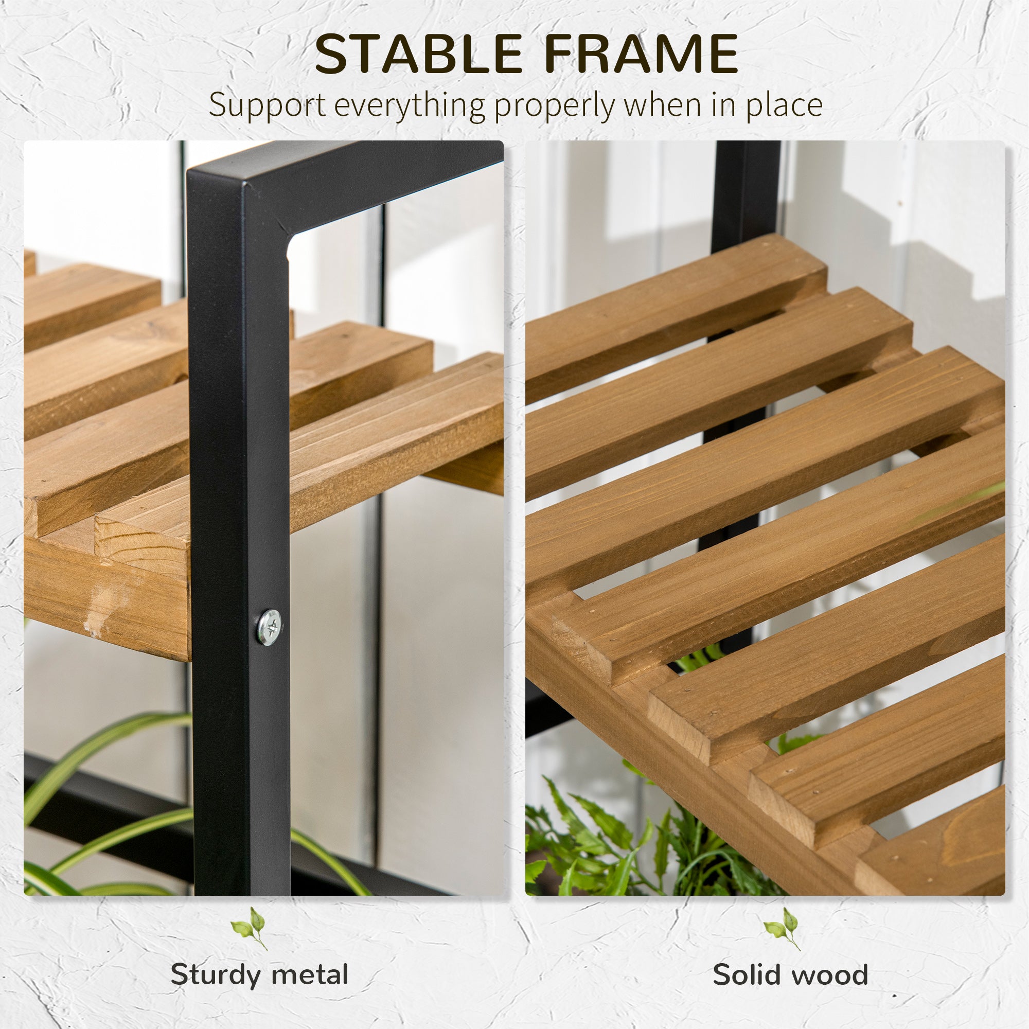 3 Tiered Plant Stand with Hanging Hooks, Indoor Outdoor Flower Rack Shelf