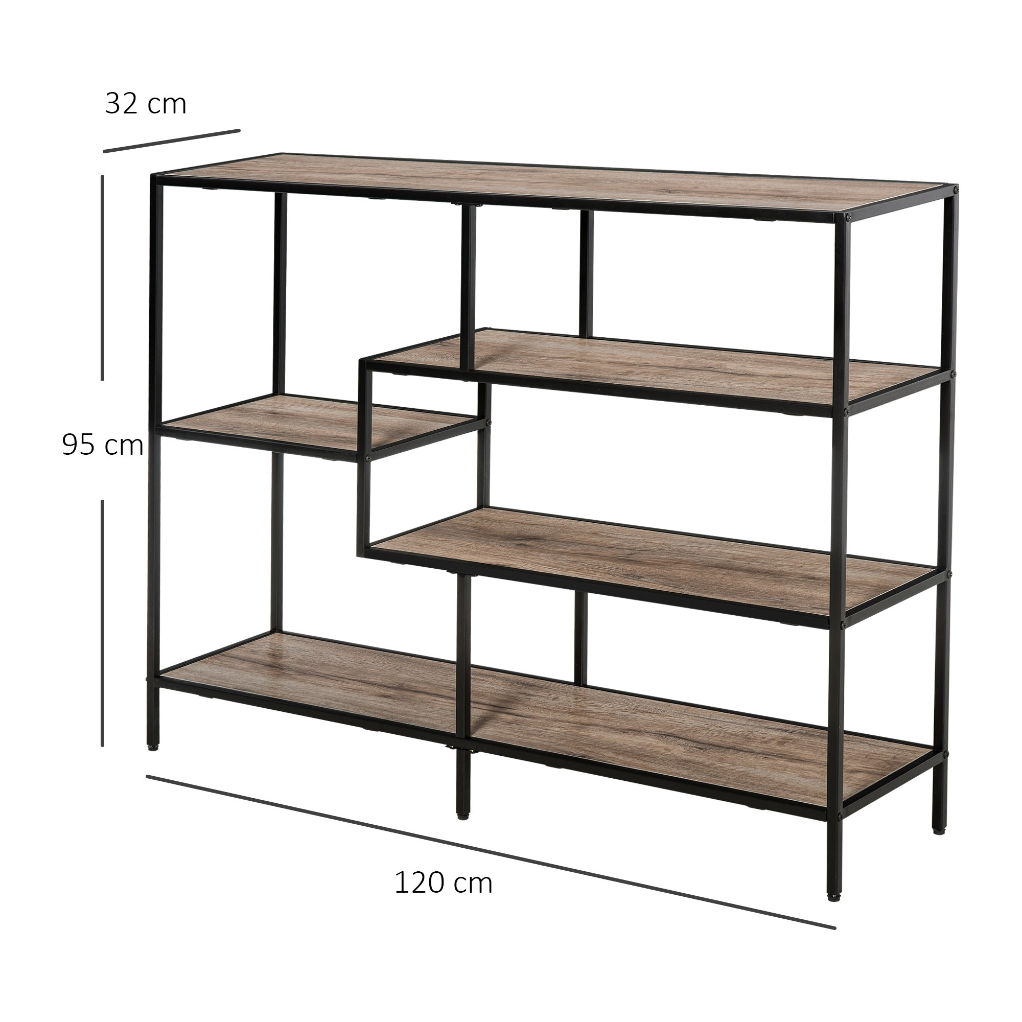 Freestanding Bookcase Industrial Style Sturdy 120x32x95cm Black Light Oak