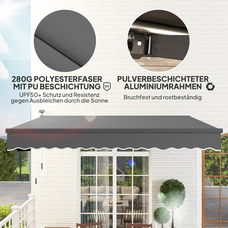 Clamp Awning, Hand Crank Solar Light Articulated Arm UV 50+ 400cm, Gray