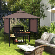 Grill Gazebo Canopy with Extendable Side Awnings and 2 Side Shelves, Outdoor BBQ Shelter