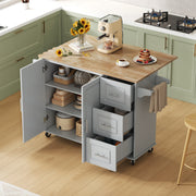 Mobile Kitchen Table with Foldable Design and 3 Drawers, Oak Worktop